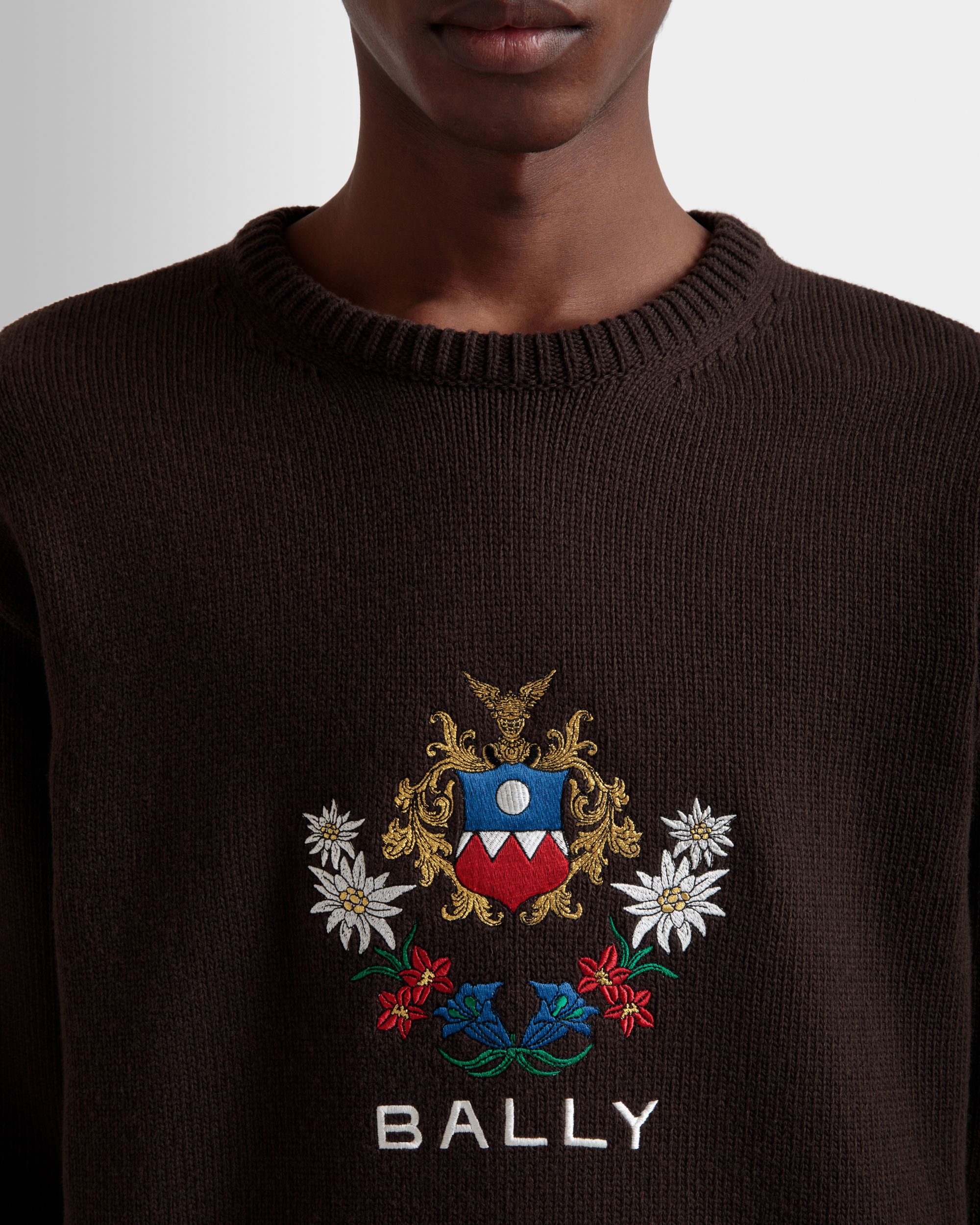 Winter Capsule Pullover Mit Rundhalsausschnitt Und Alpenblumen Aus Wolle In Ebenholzschwarz - Herren - Bally - 03