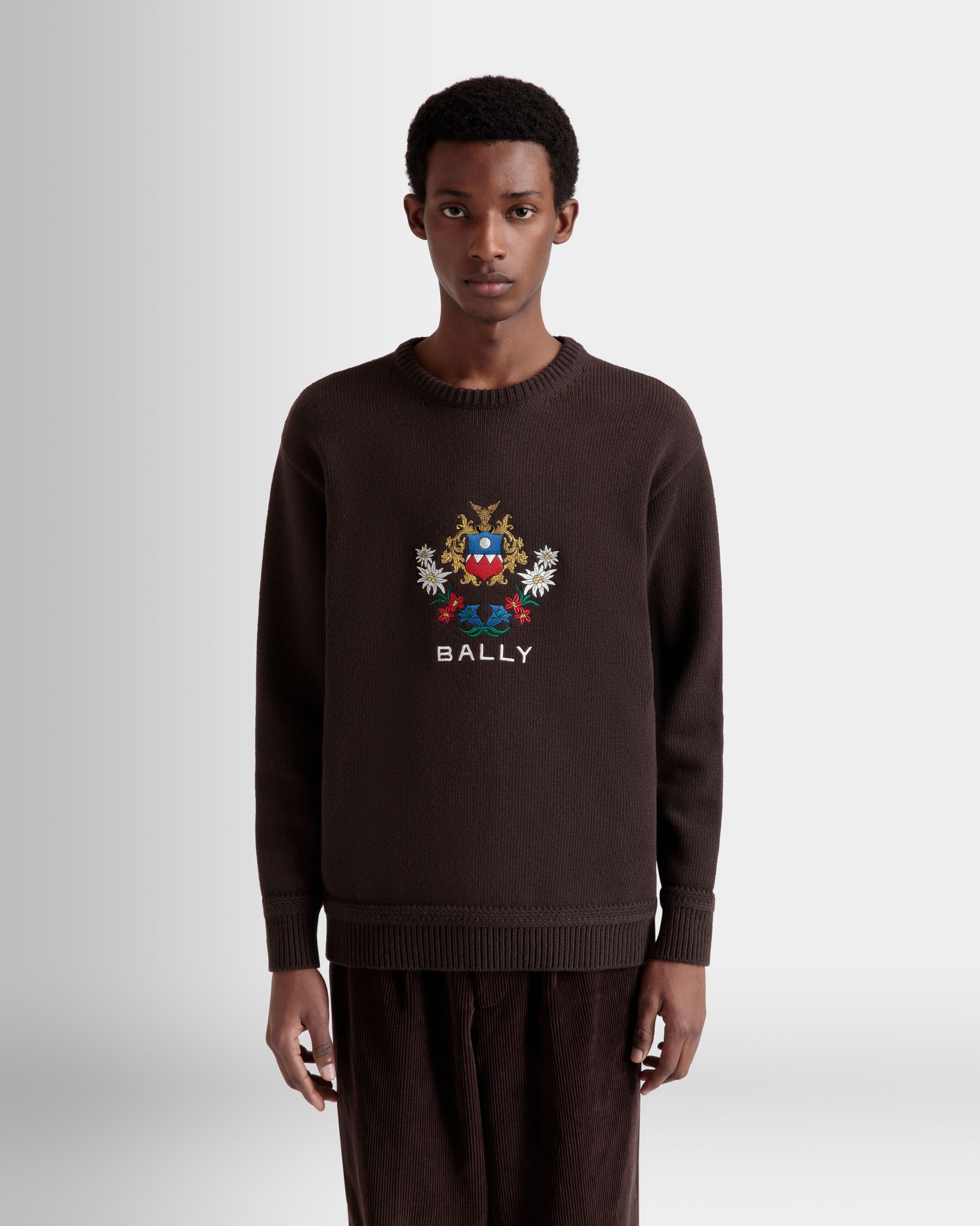 Winter Capsule Pullover Mit Rundhalsausschnitt Und Alpenblumen Aus Wolle In Ebenholzschwarz - Herren - Bally - 07