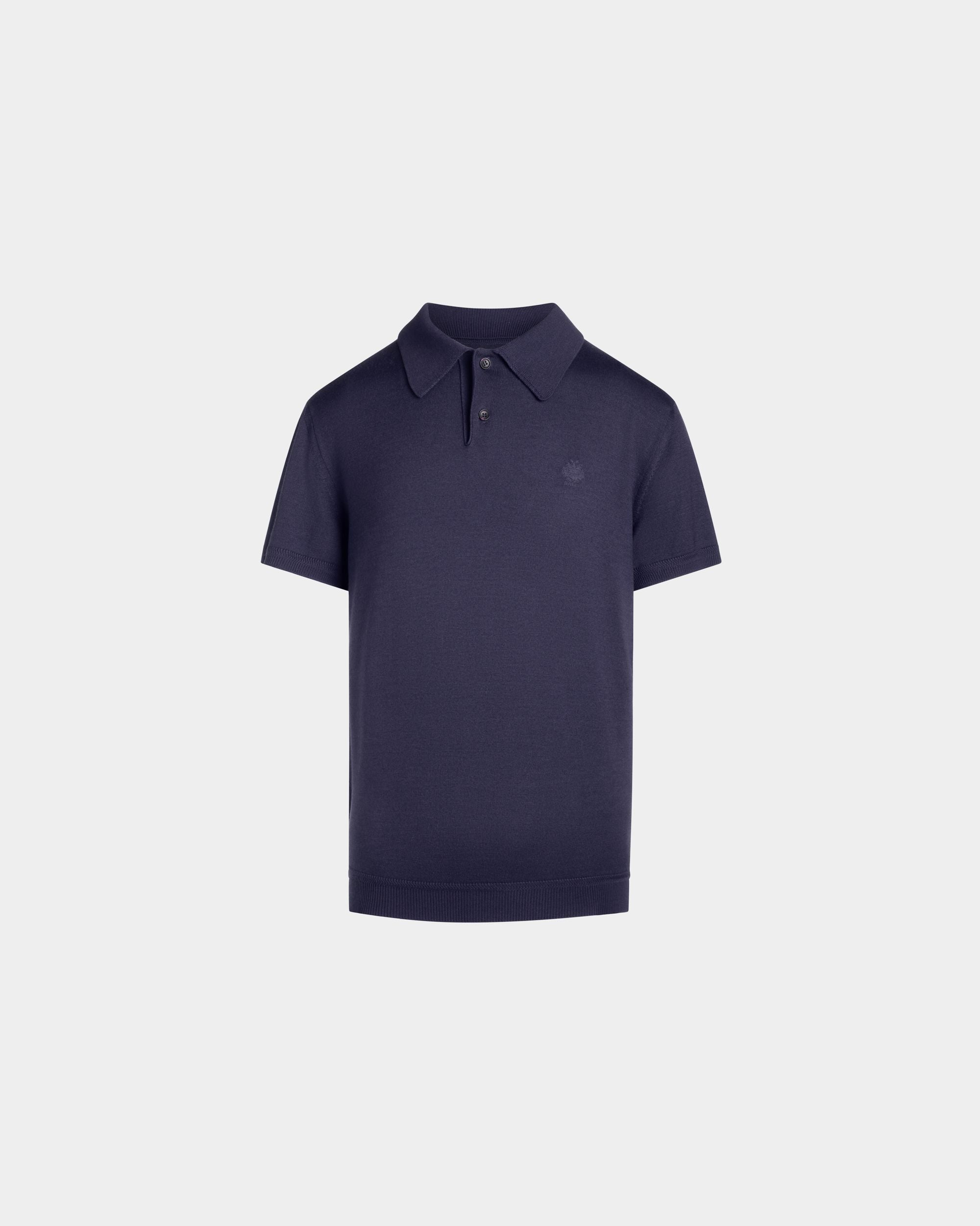 Poloshirt Aus Wolle Und Kaschmir In Navy Blue Mit Gesticktem Wappen - Herren - Bally - 01