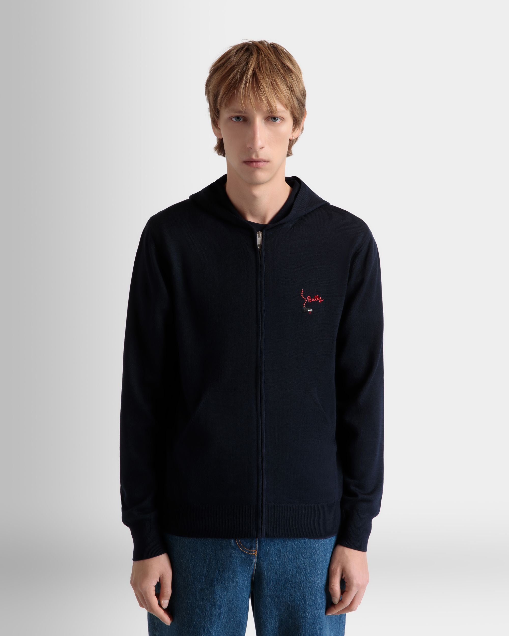 Kapuzenpullover Aus Wolle In Navy Blue - Herren - Bally - 08
