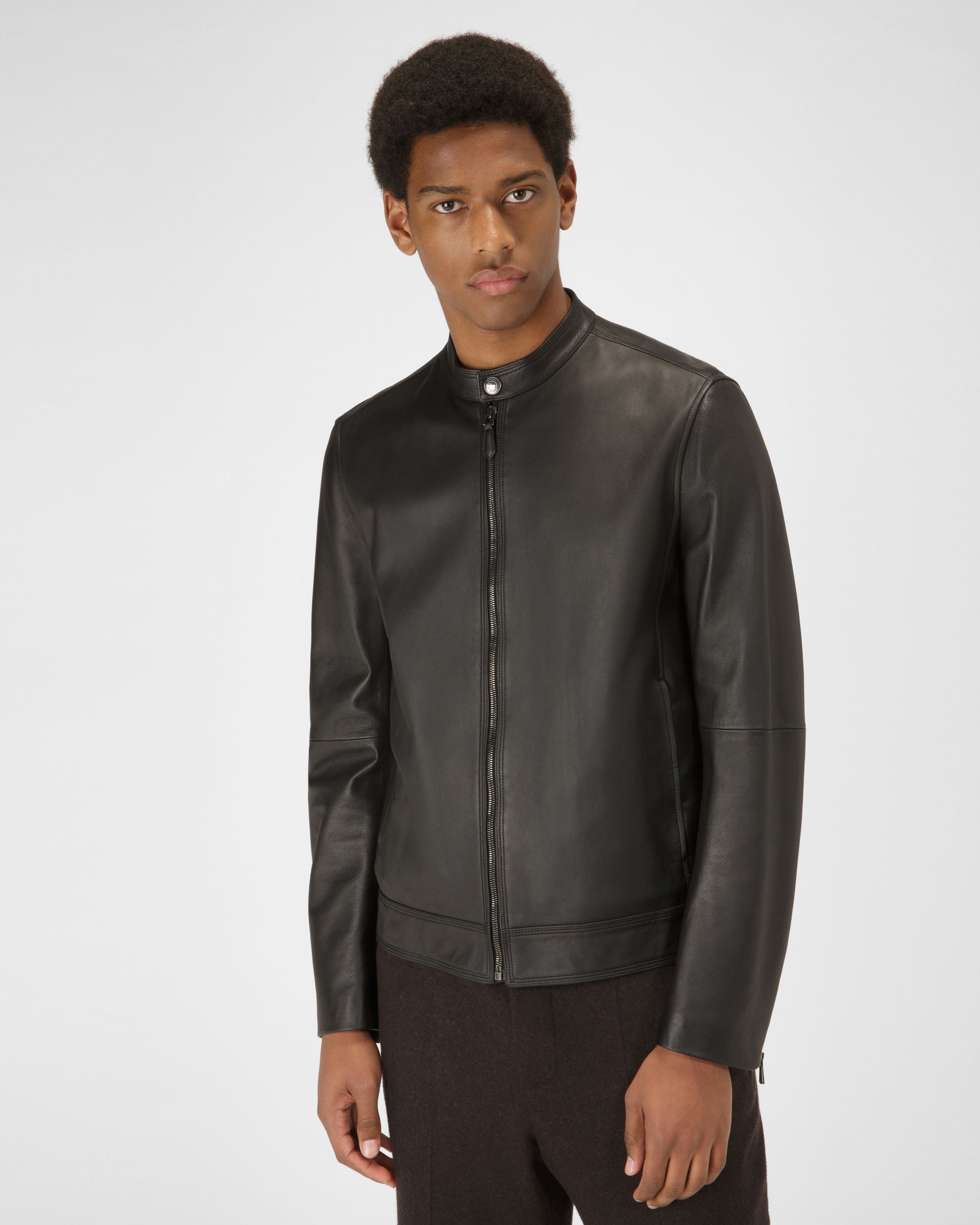 Hochgeschlossener Blouson Schwarze Lederjacke - Herren - Bally - 02