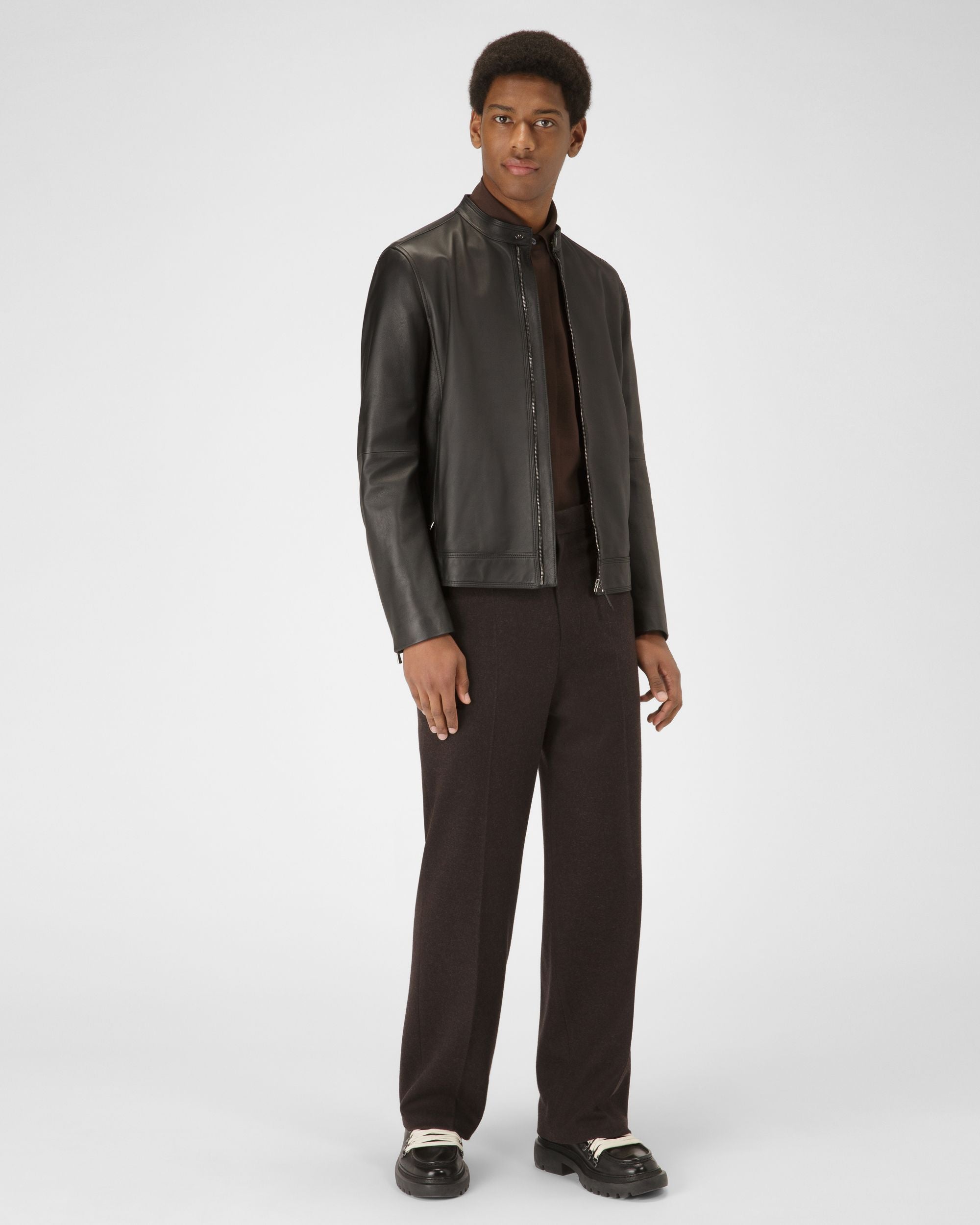 Hochgeschlossener Blouson Schwarze Lederjacke - Herren - Bally - 05