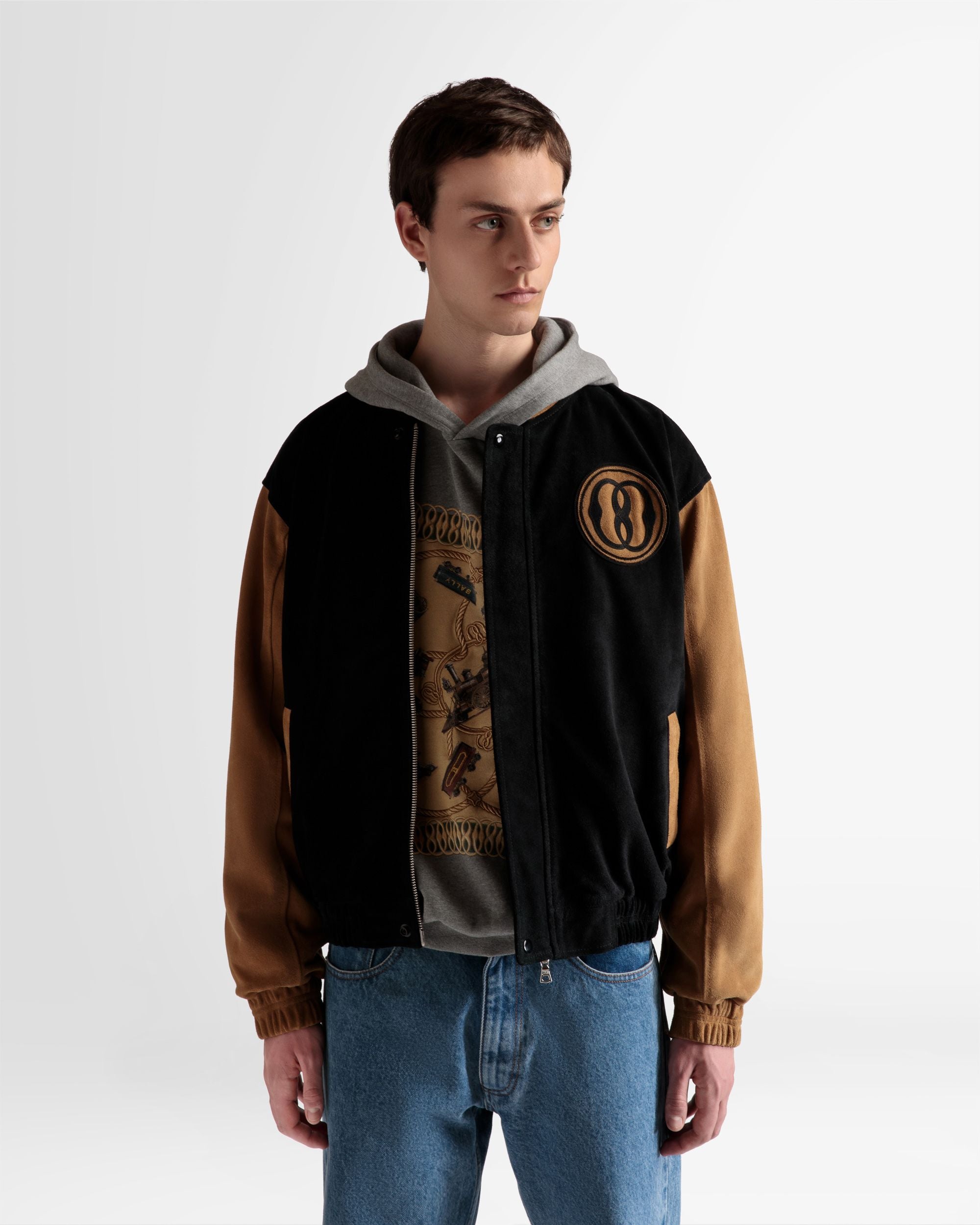 Letterman Jacke Aus Veloursleder in Schwarz und Desert - Herren - Bally - 03