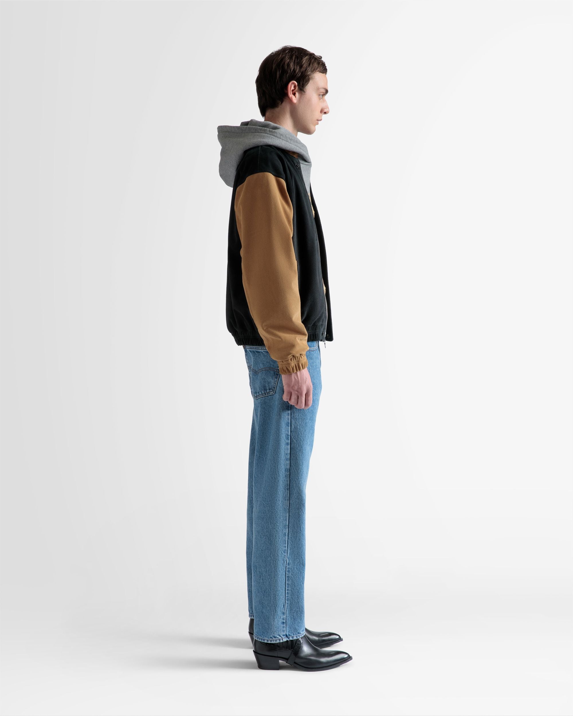 Letterman Jacke Aus Veloursleder in Schwarz und Desert - Herren - Bally - 05