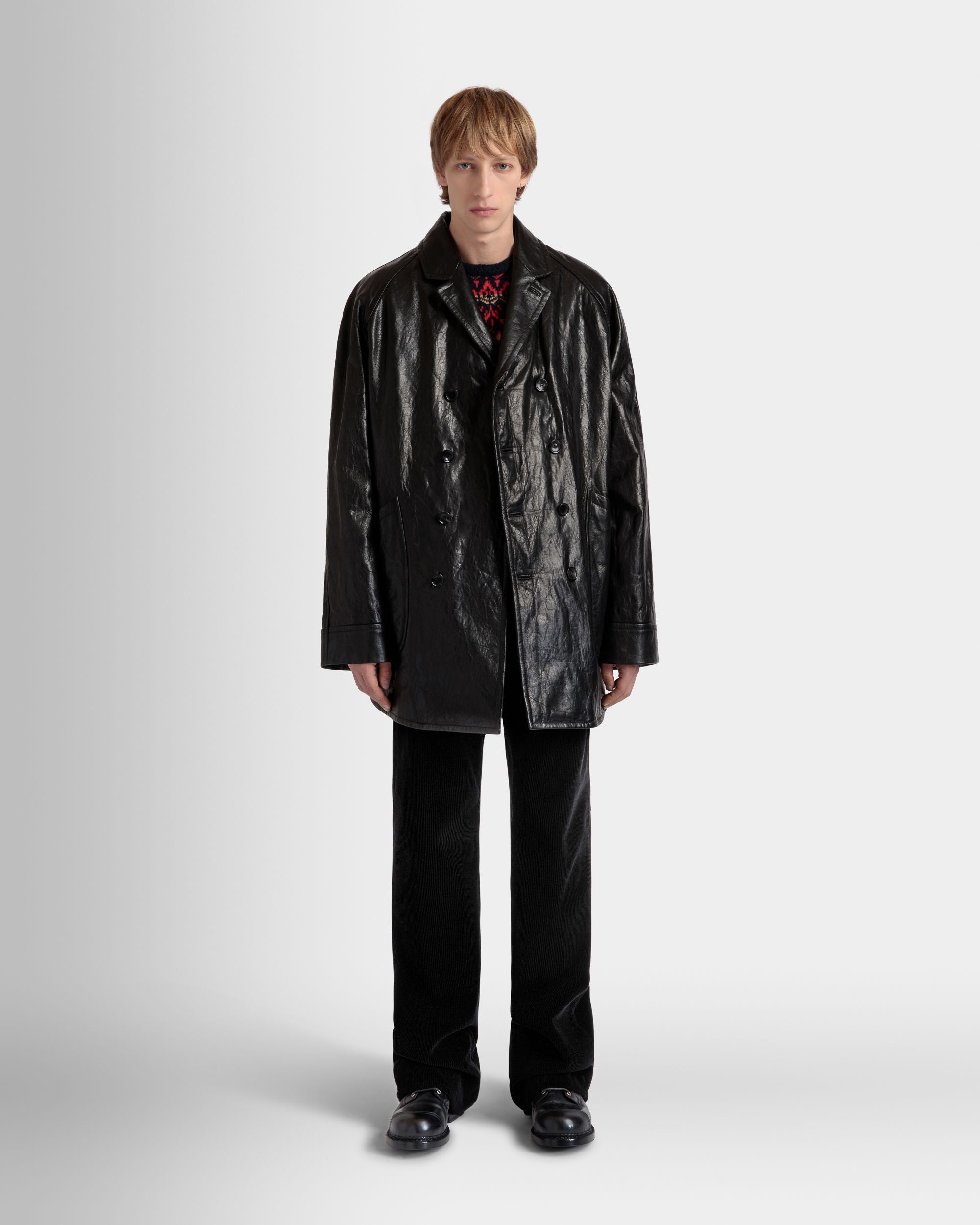 Zweireihiger Mantel Aus Schwarzem Leder - Herren - Bally - 02