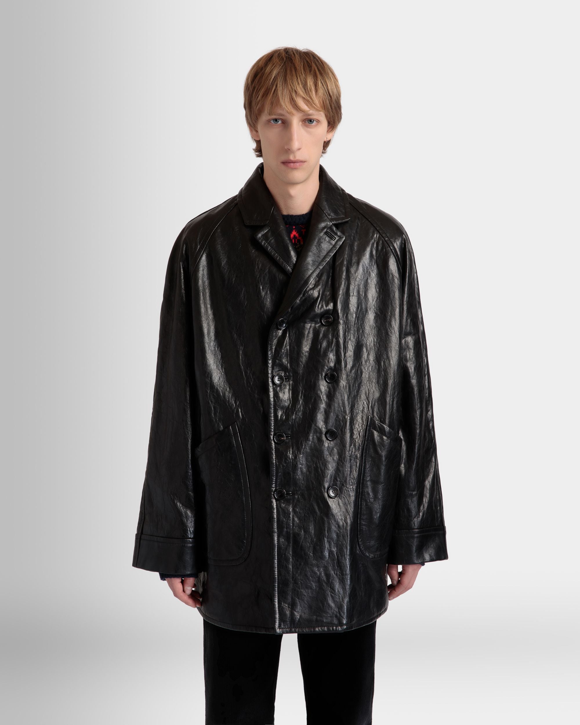 Zweireihiger Mantel Aus Schwarzem Leder - Herren - Bally - 03