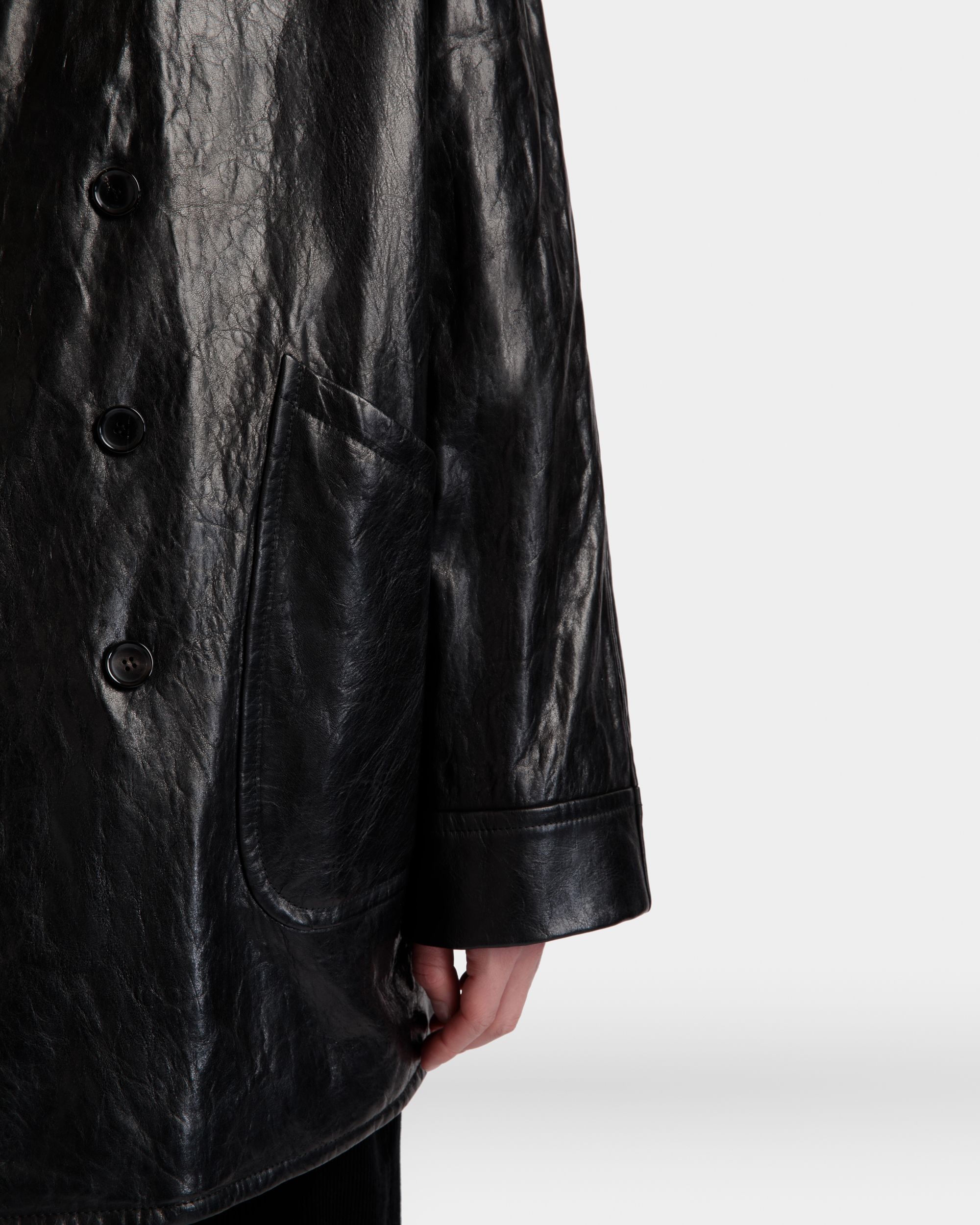 Zweireihiger Mantel Aus Schwarzem Leder - Herren - Bally - 04