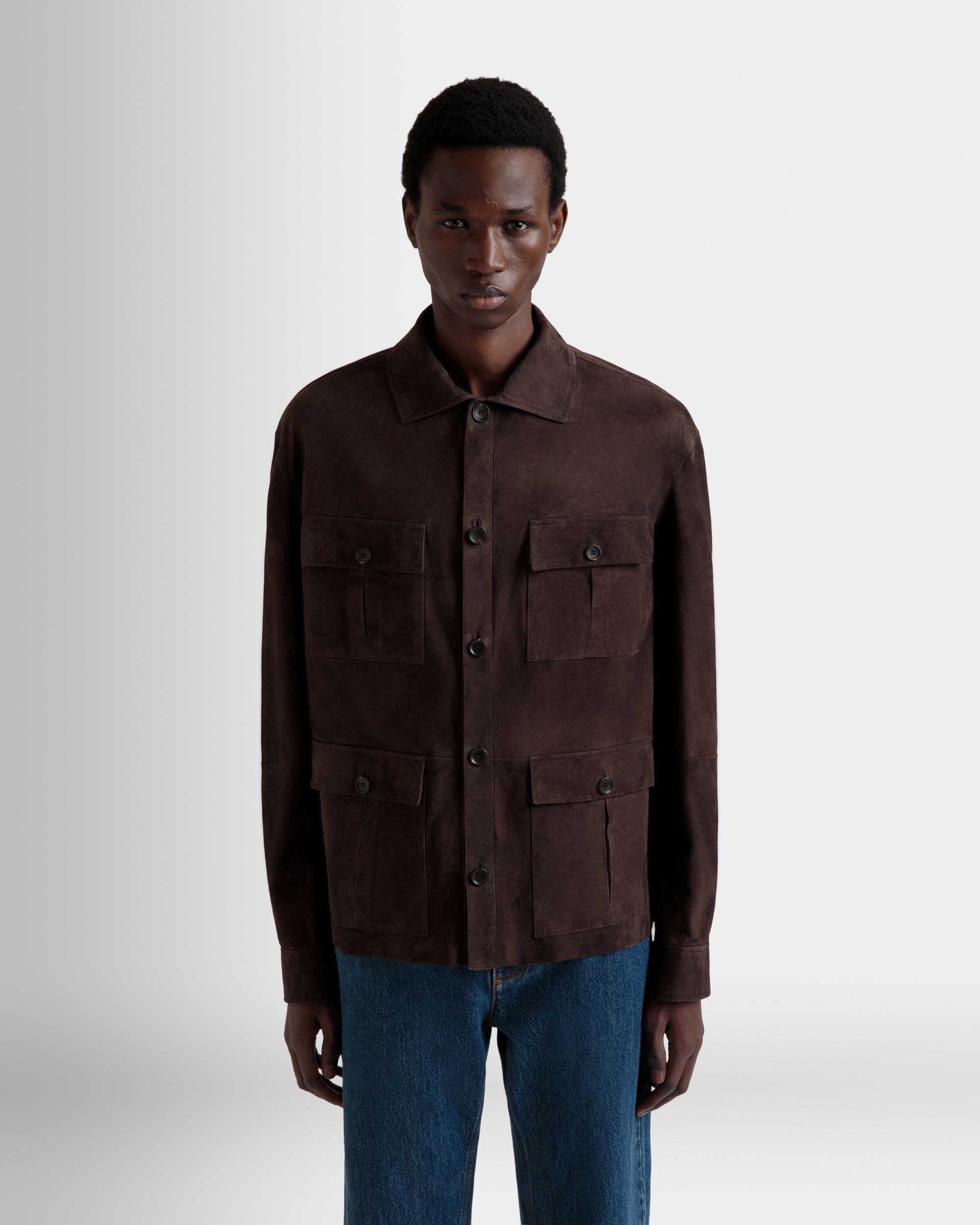 Safari-Jacke Aus Veloursleder In Ebenholz - Herren - Bally - 08
