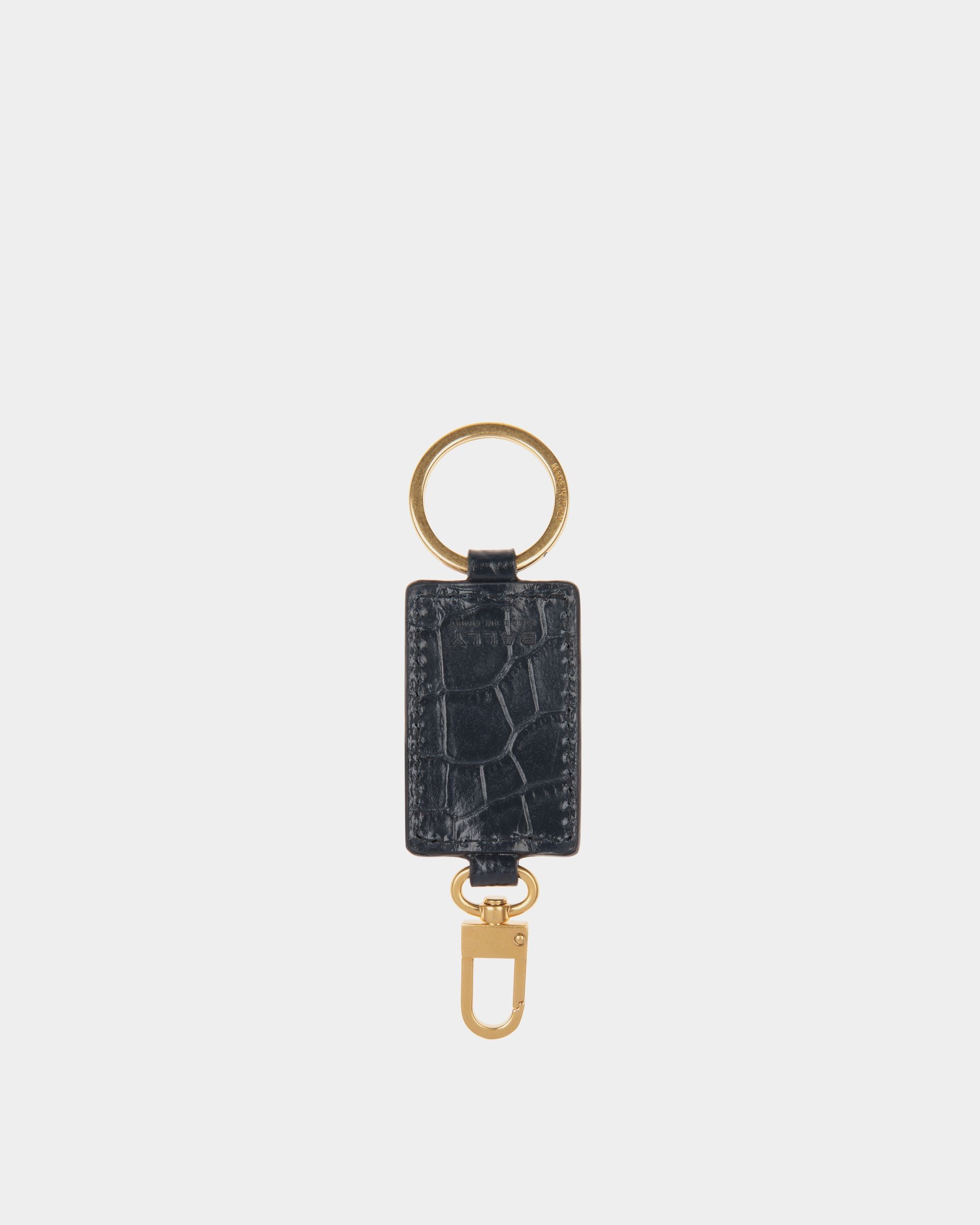 Banque Schlüsselanhänger Aus Dunkelblauem Leder Mit Kroko-Print - Herren - Bally - 02