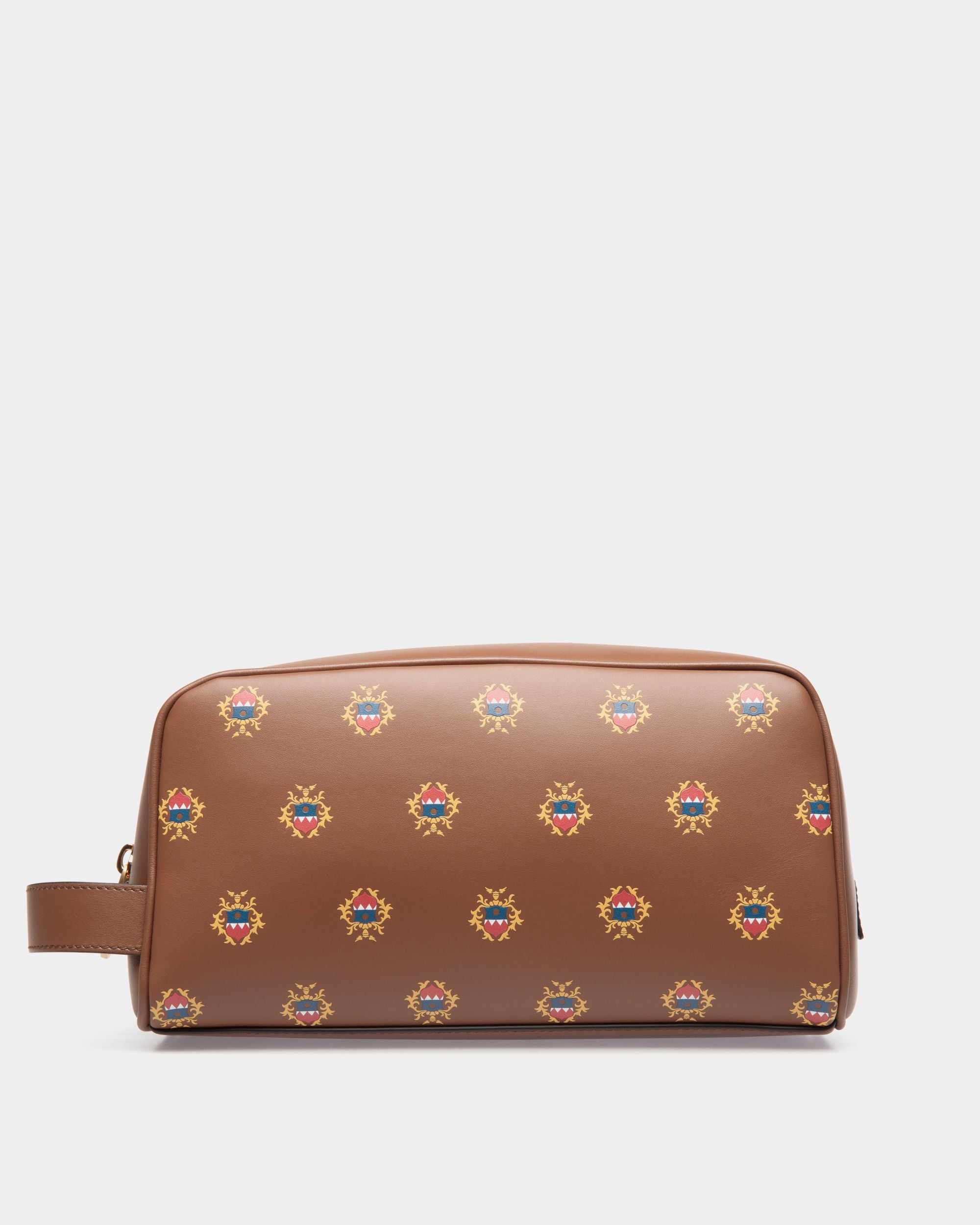 Easy Bally Kulturbeutel Aus Leder In Braun Mit Bally-Crest-Print - Herren - Bally - 01