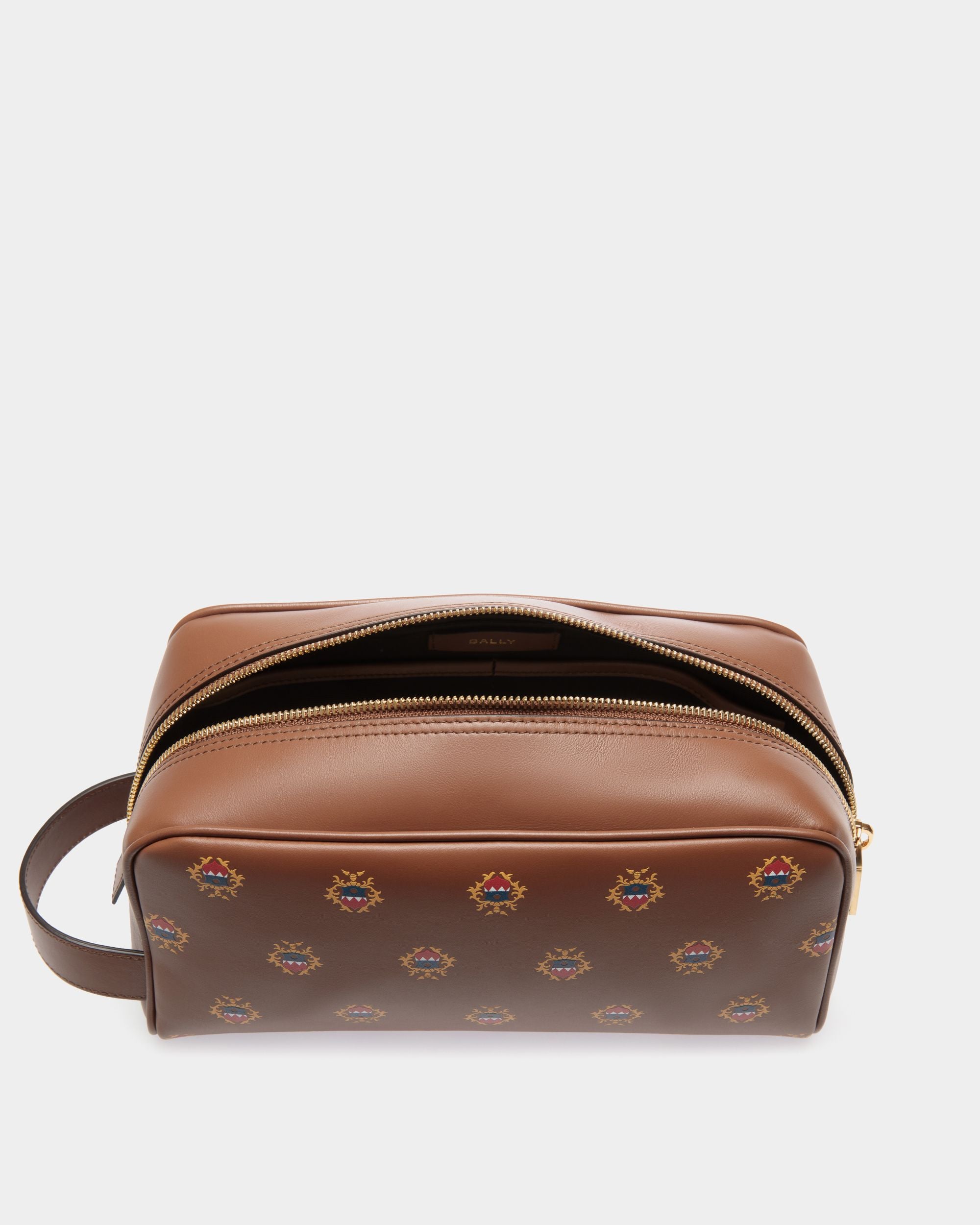 Easy Bally Kulturbeutel Aus Leder In Braun Mit Bally-Crest-Print - Herren - Bally - 03