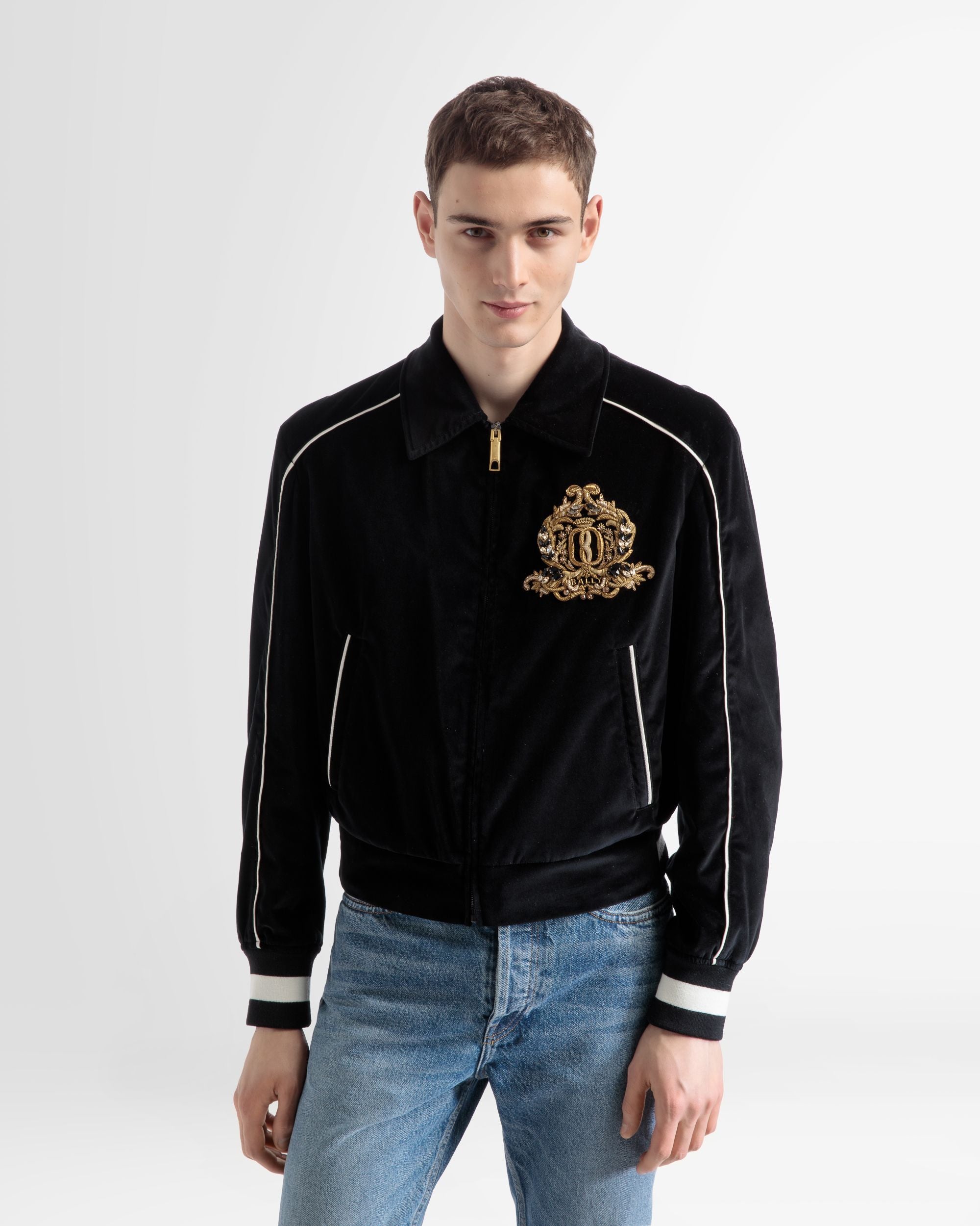 Bestickte Bomberjacke Aus Samt In Schwarz - Herren - Bally - 02