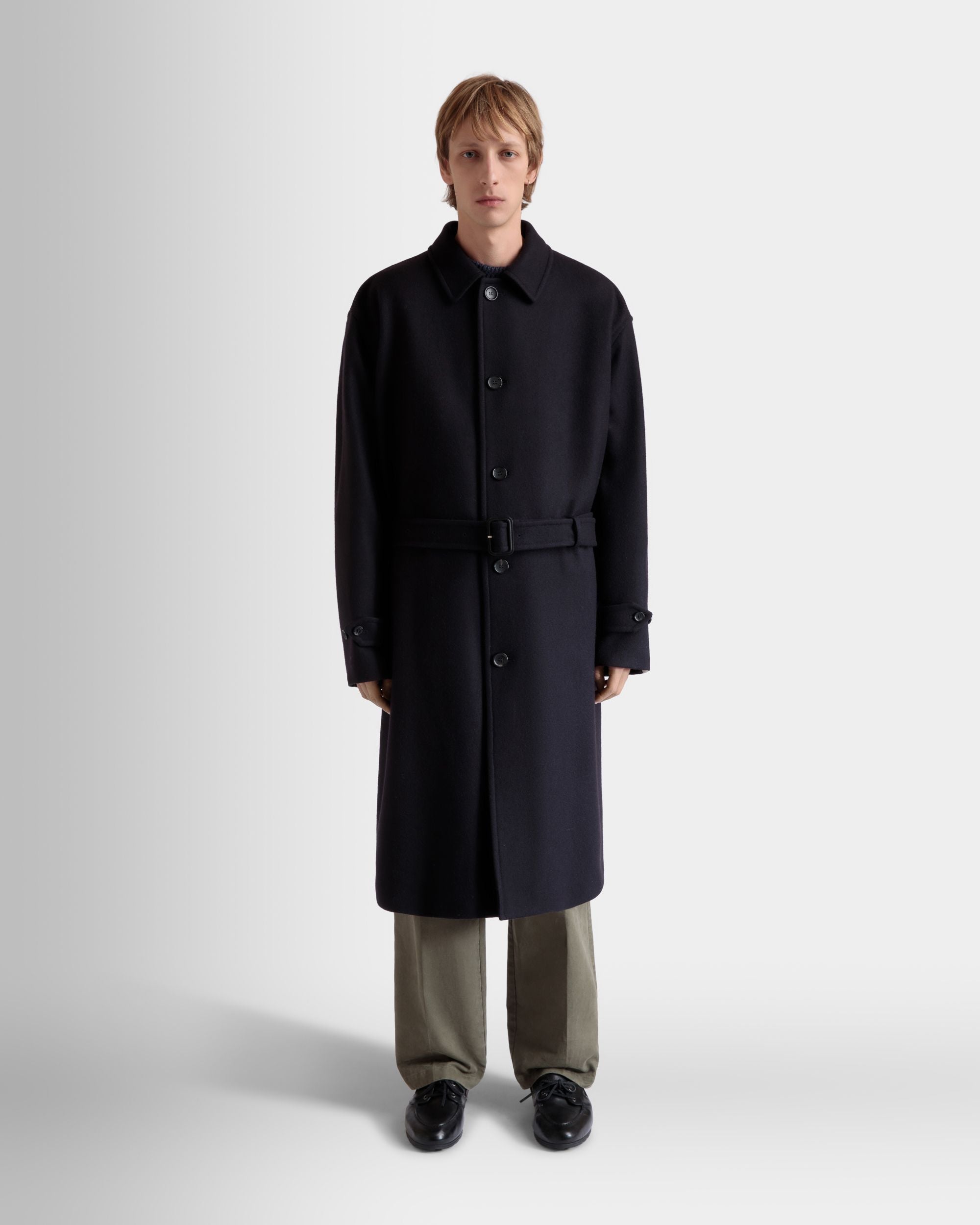 Einreihiger Mantel Aus Einer Wollmischung In Navy Blue - Herren - Bally - 02