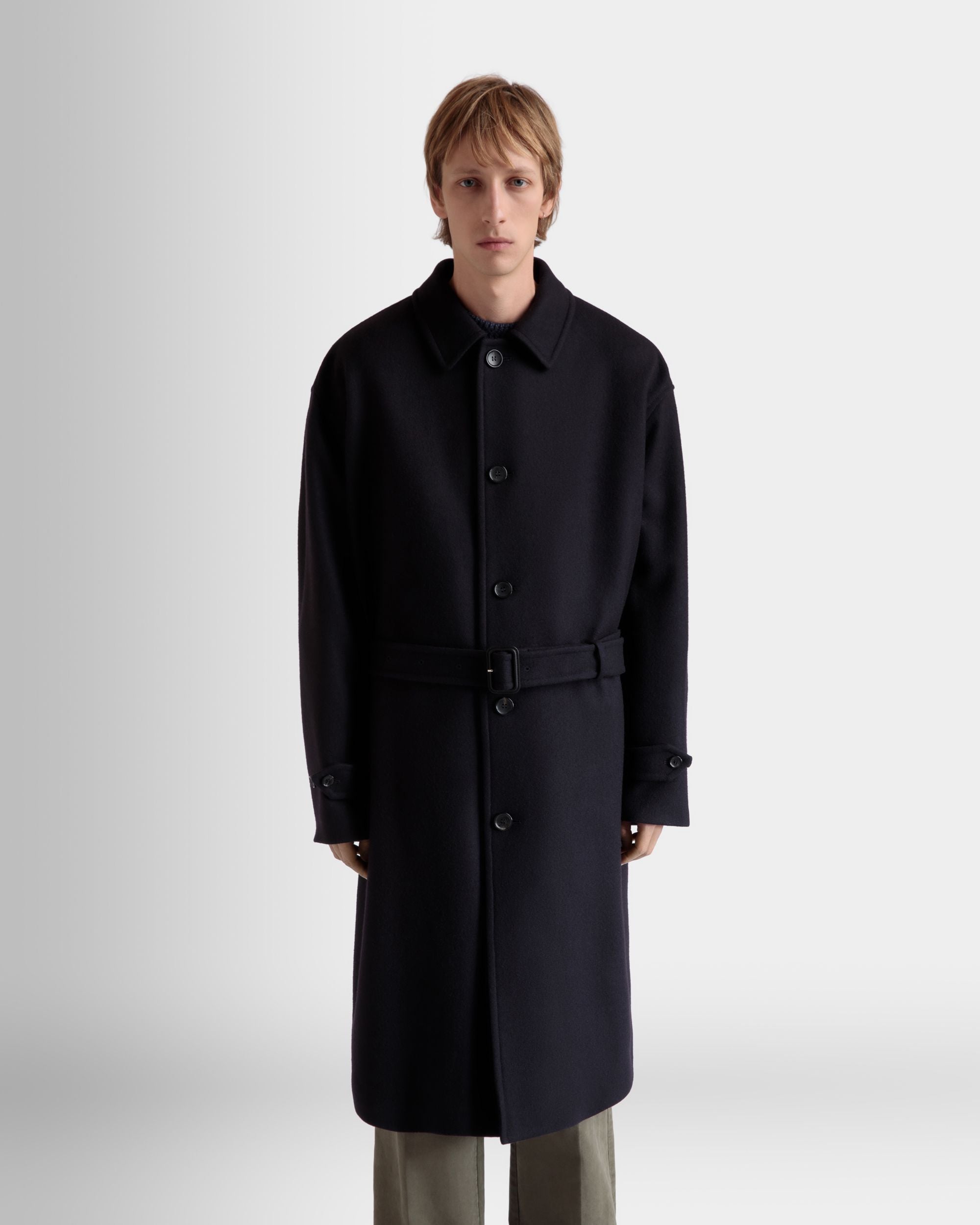 Einreihiger Mantel Aus Einer Wollmischung In Navy Blue - Herren - Bally - 03