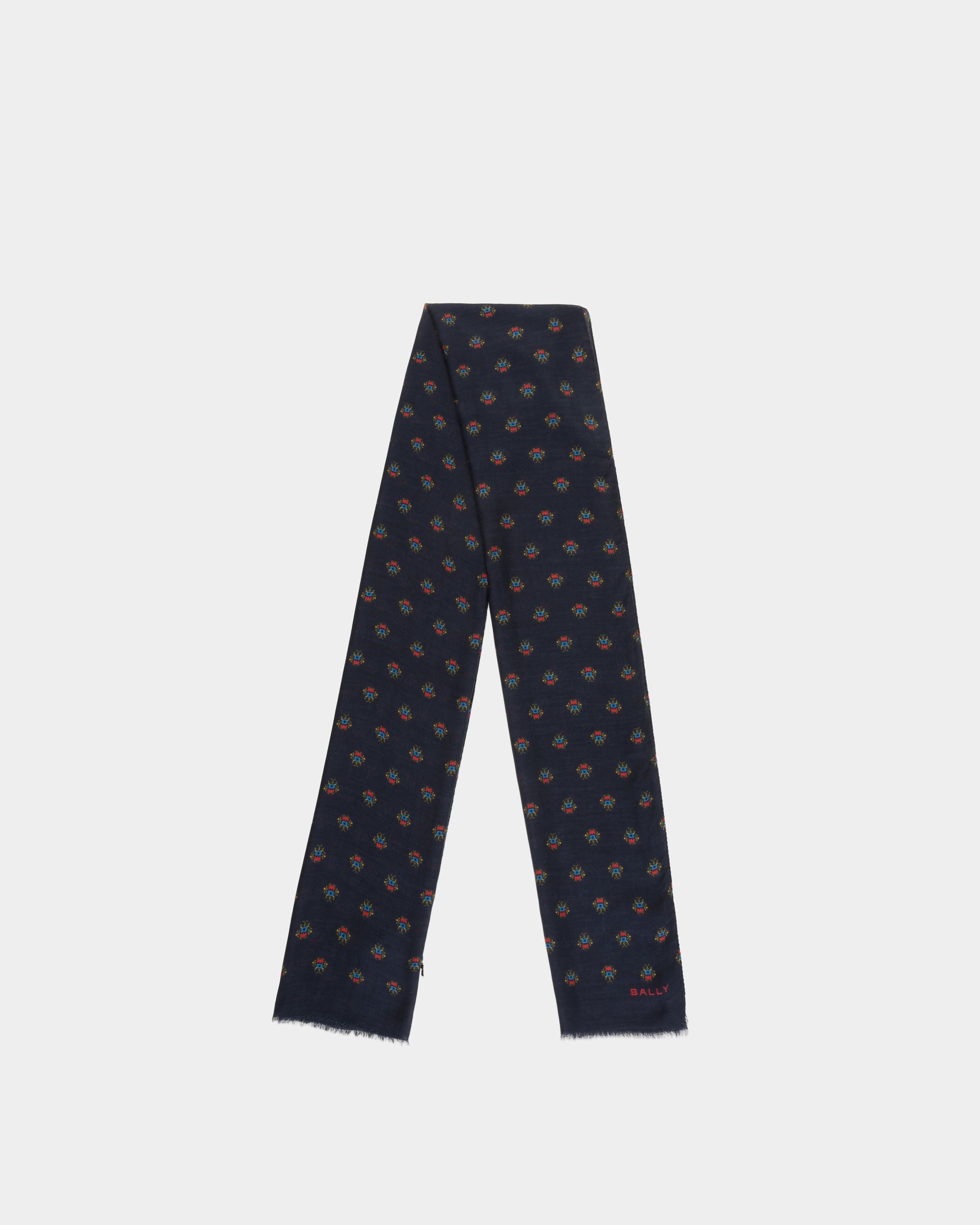 Schal Aus Modal-Kaschmir-Mix Mit Durchgehendem Bally Crest Print In Navy Blue - Herren - Bally - 01