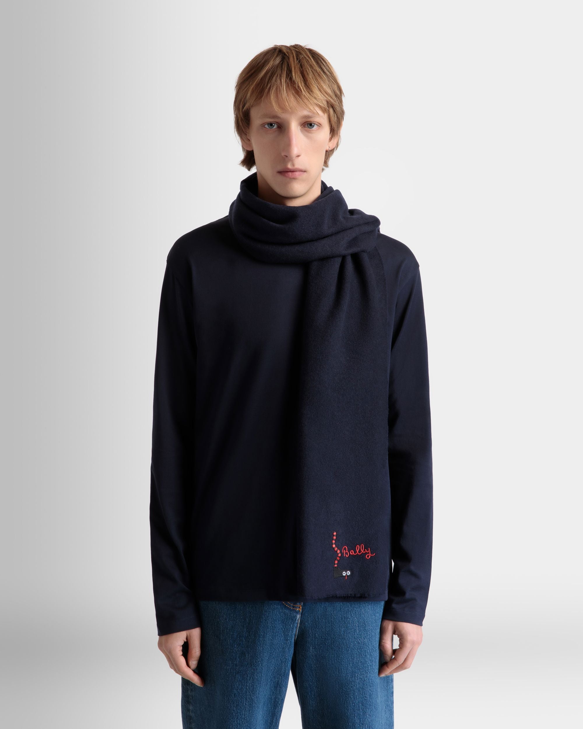 Schal Aus Wolle In Navy Blue - Herren - Bally - 02