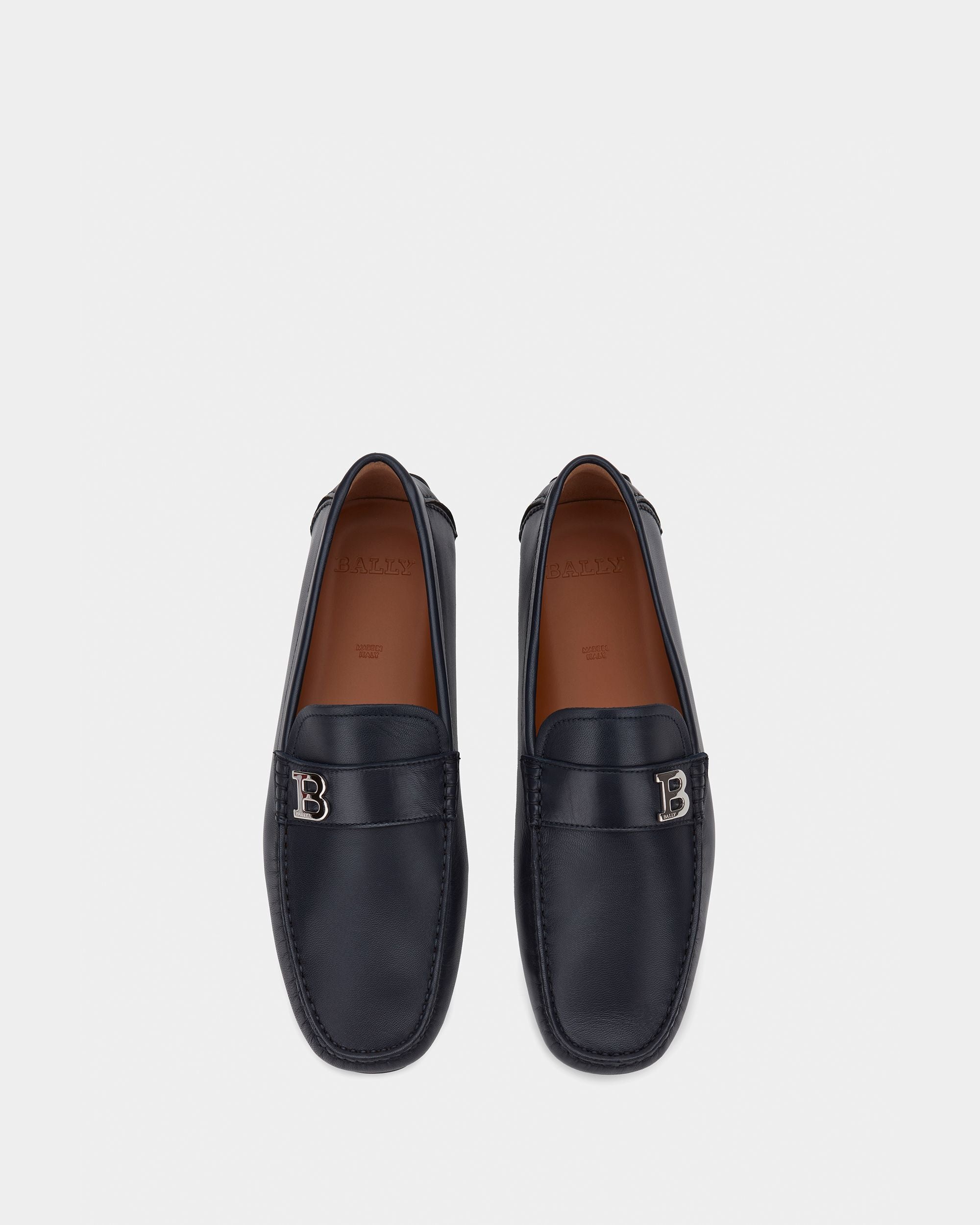 Men's Navy Blue Leather Driving Shoes - Herren - Bally - 05