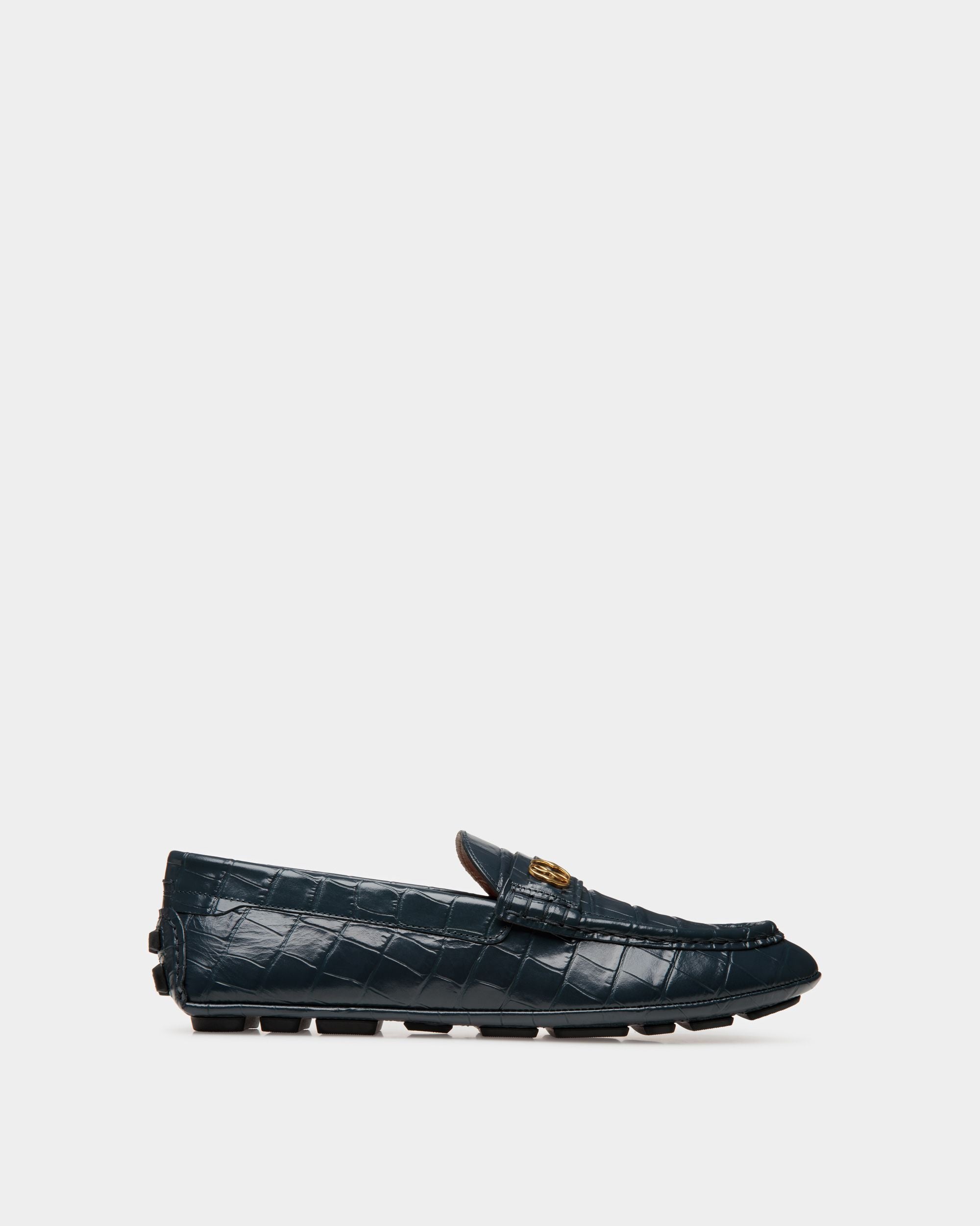 Kerbs Driver-Schuh Aus Dunkelblauem Leder Mit Kroko-Print - Herren - Bally - 01