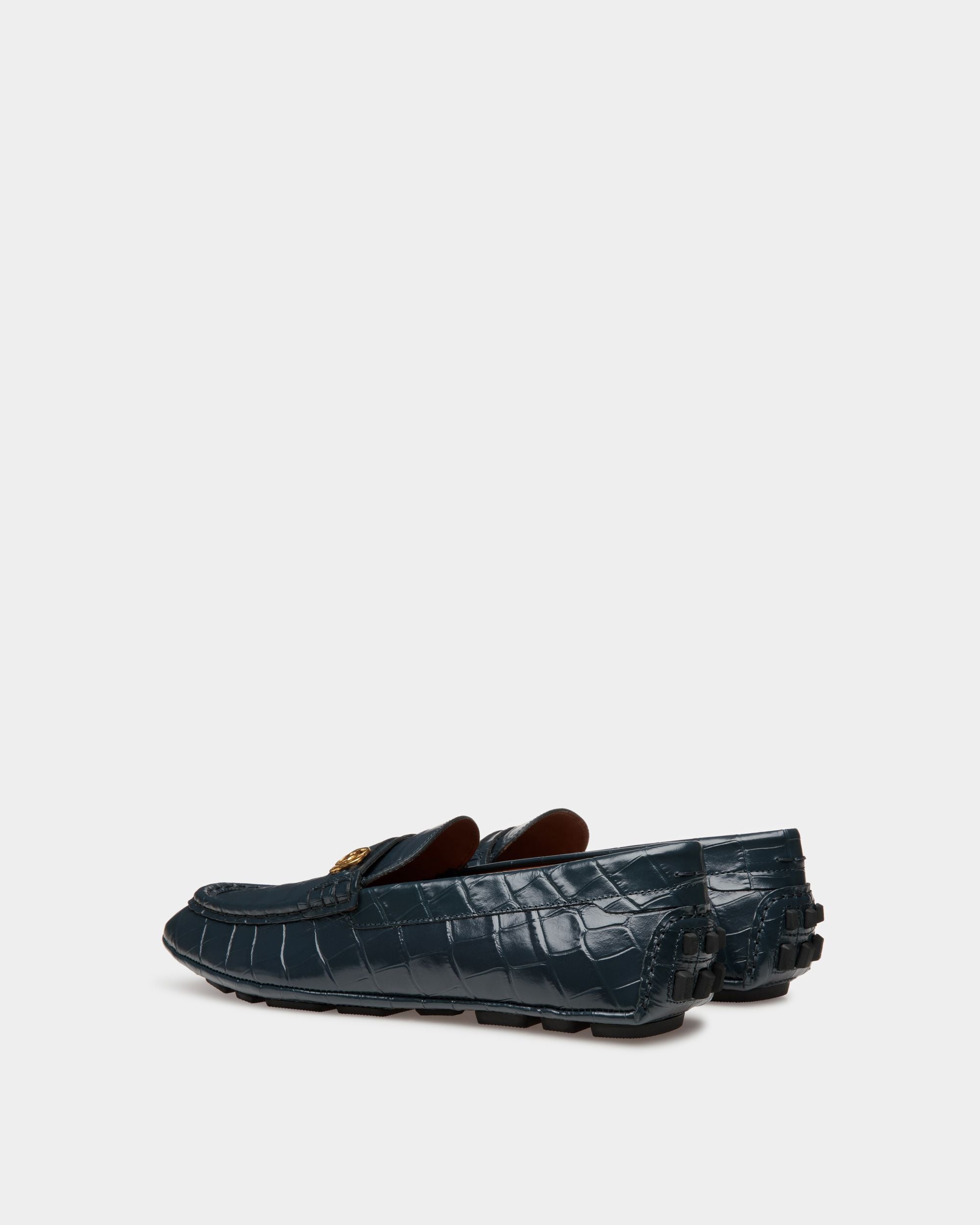 Kerbs Driver-Schuh Aus Dunkelblauem Leder Mit Kroko-Print - Herren - Bally - 03