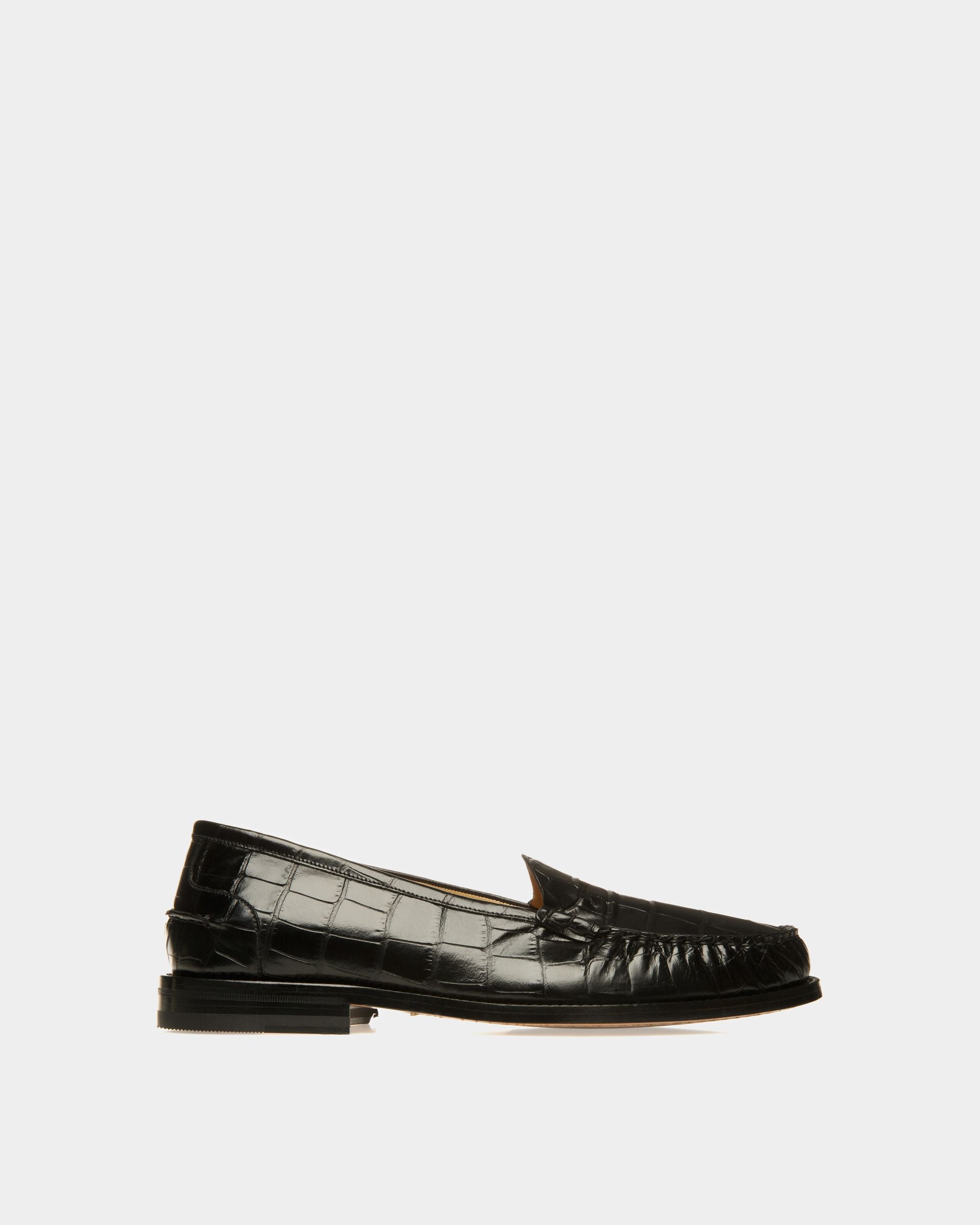 Rome Mokassin Aus Schwarzem Leder Mit Kroko-Print - Herren - Bally - 01