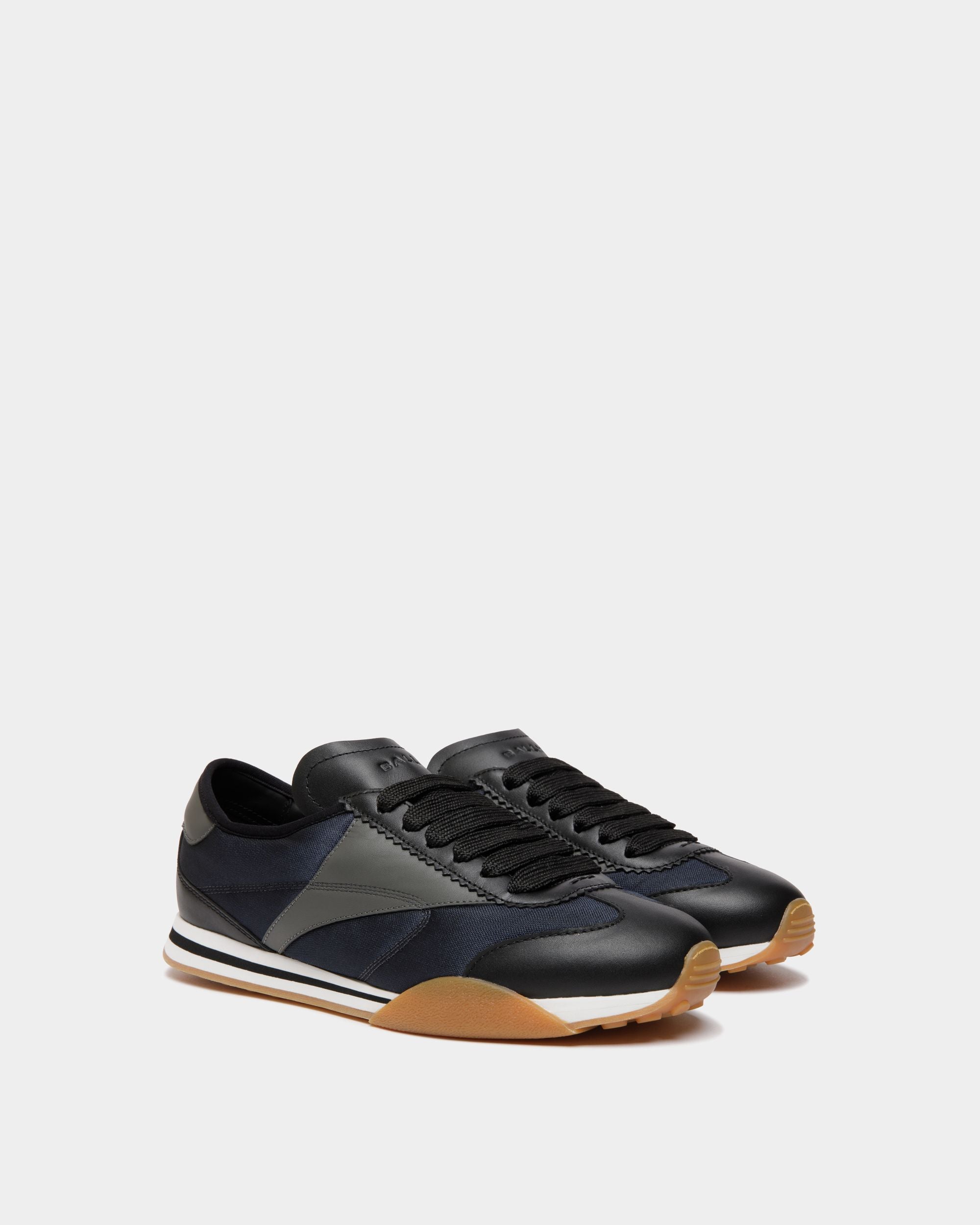 Sussex-Sneaker aus schwarzem und Navy Blue Leder und Stoff - Herren - Bally - 03