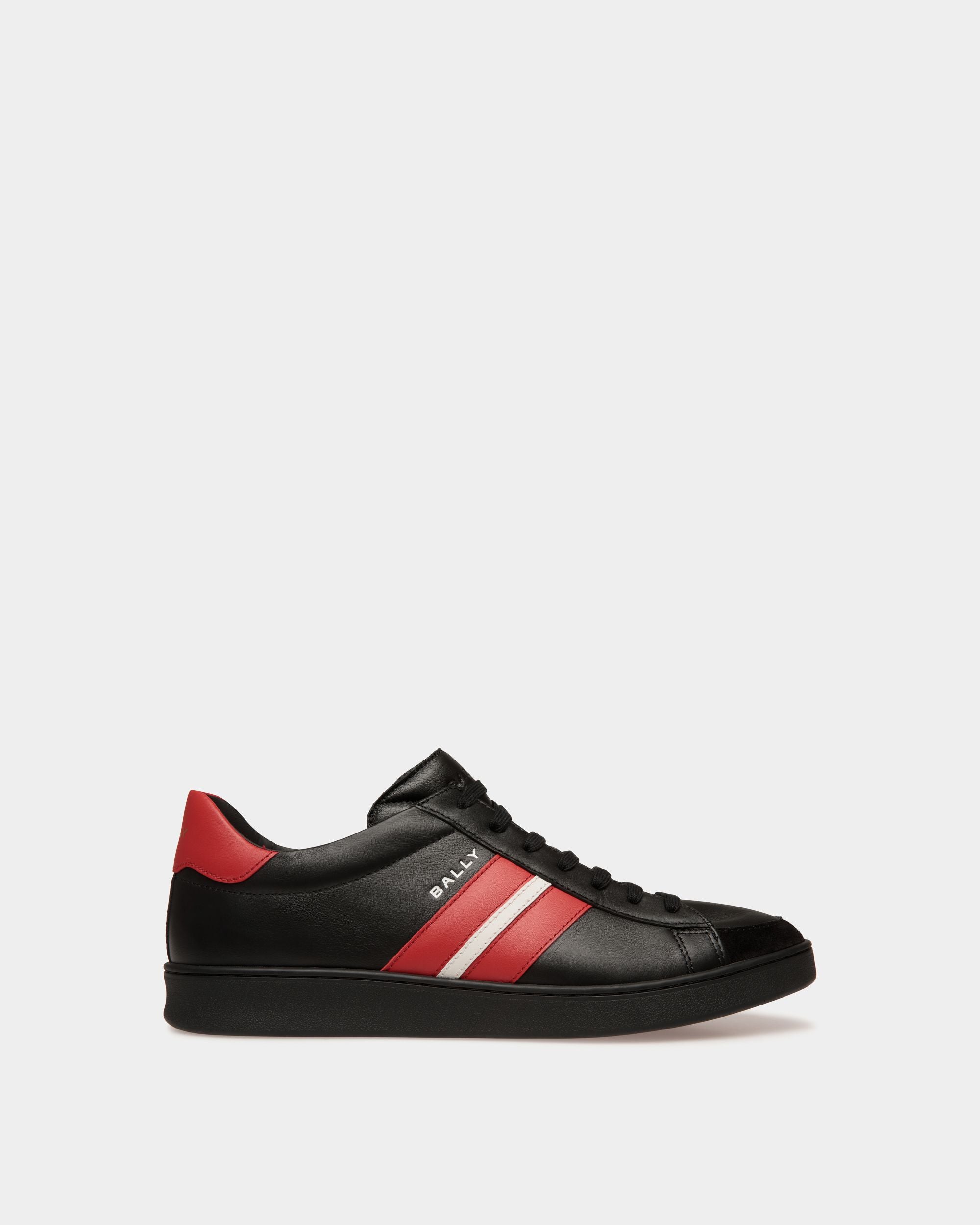 Tennis Sneakers Aus Leder In Schwarz Und Candy Red - Herren - Bally - 01