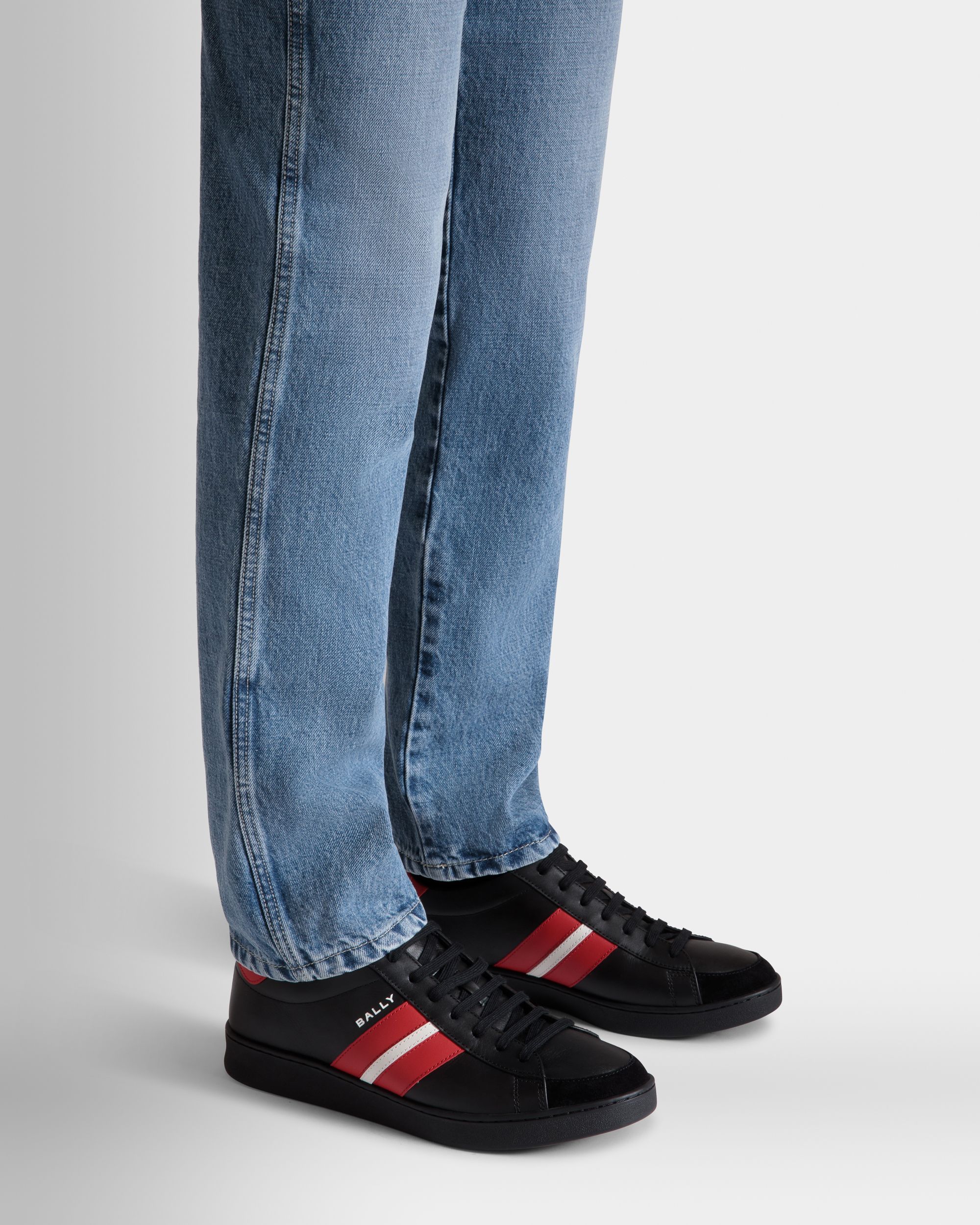 Tennis Sneakers Aus Leder In Schwarz Und Candy Red - Herren - Bally - 02