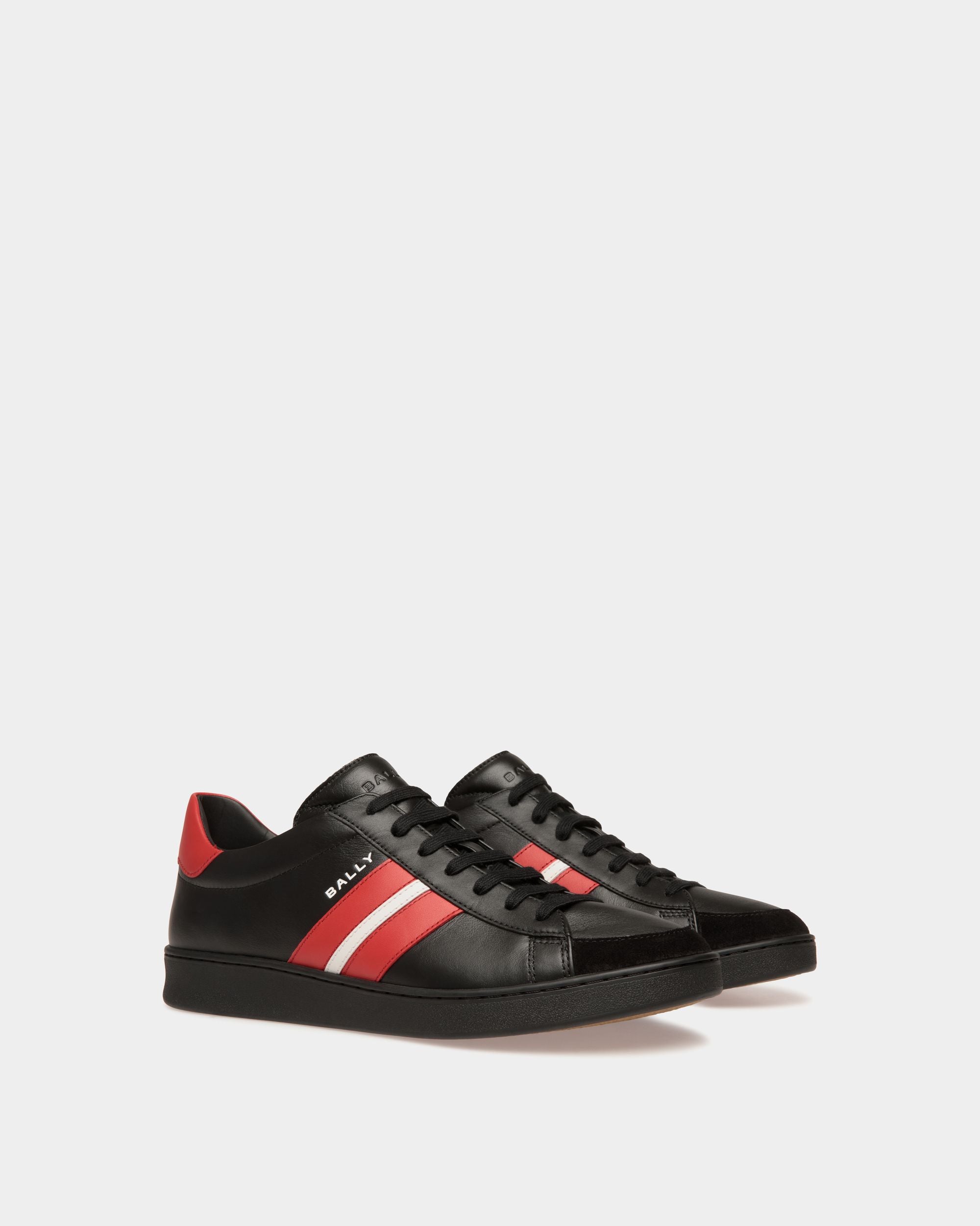 Tennis Sneakers Aus Leder In Schwarz Und Candy Red - Herren - Bally - 03