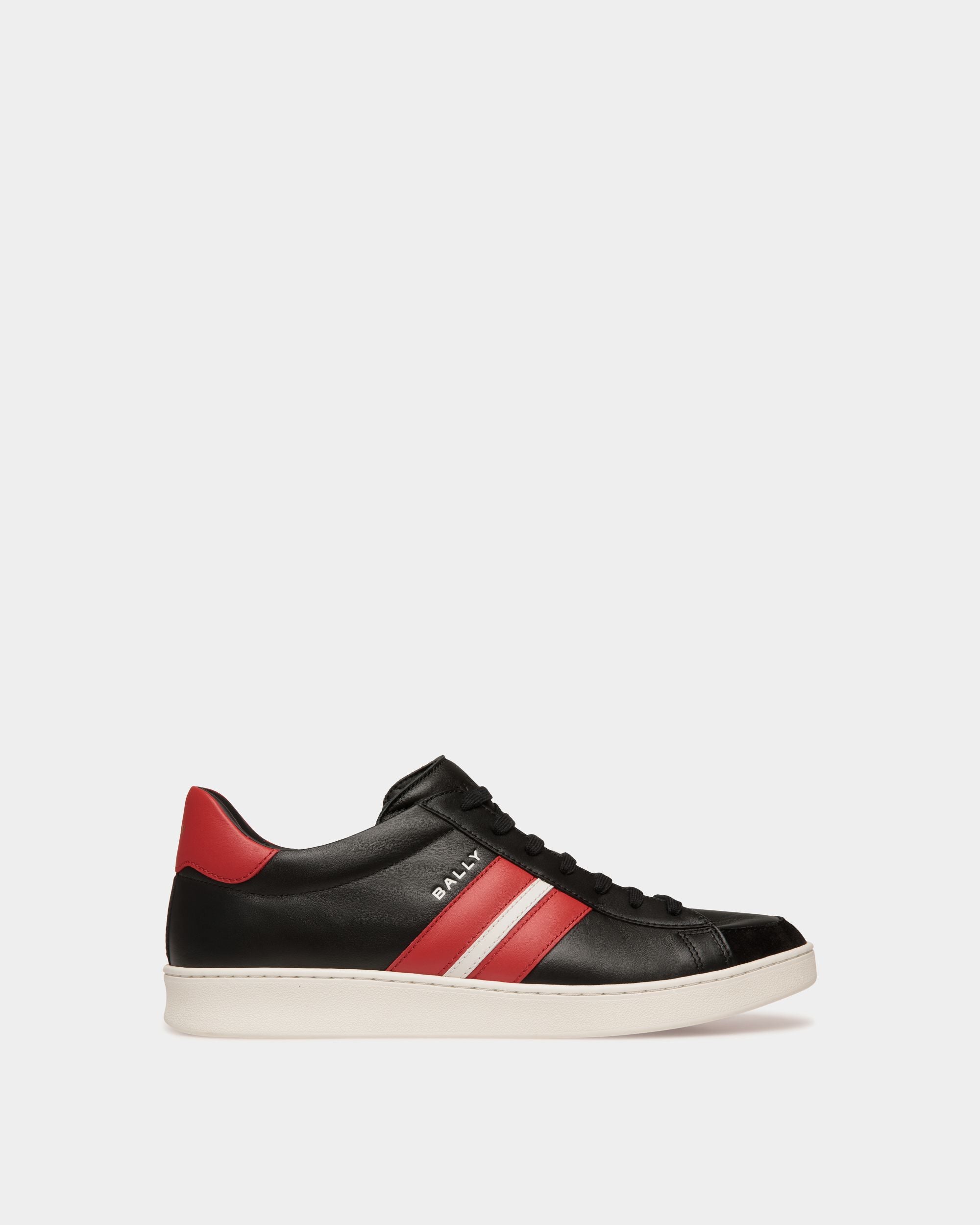 Tennis Sneakers Aus Leder In Schwarz Und Candy Red - Herren - Bally - 01