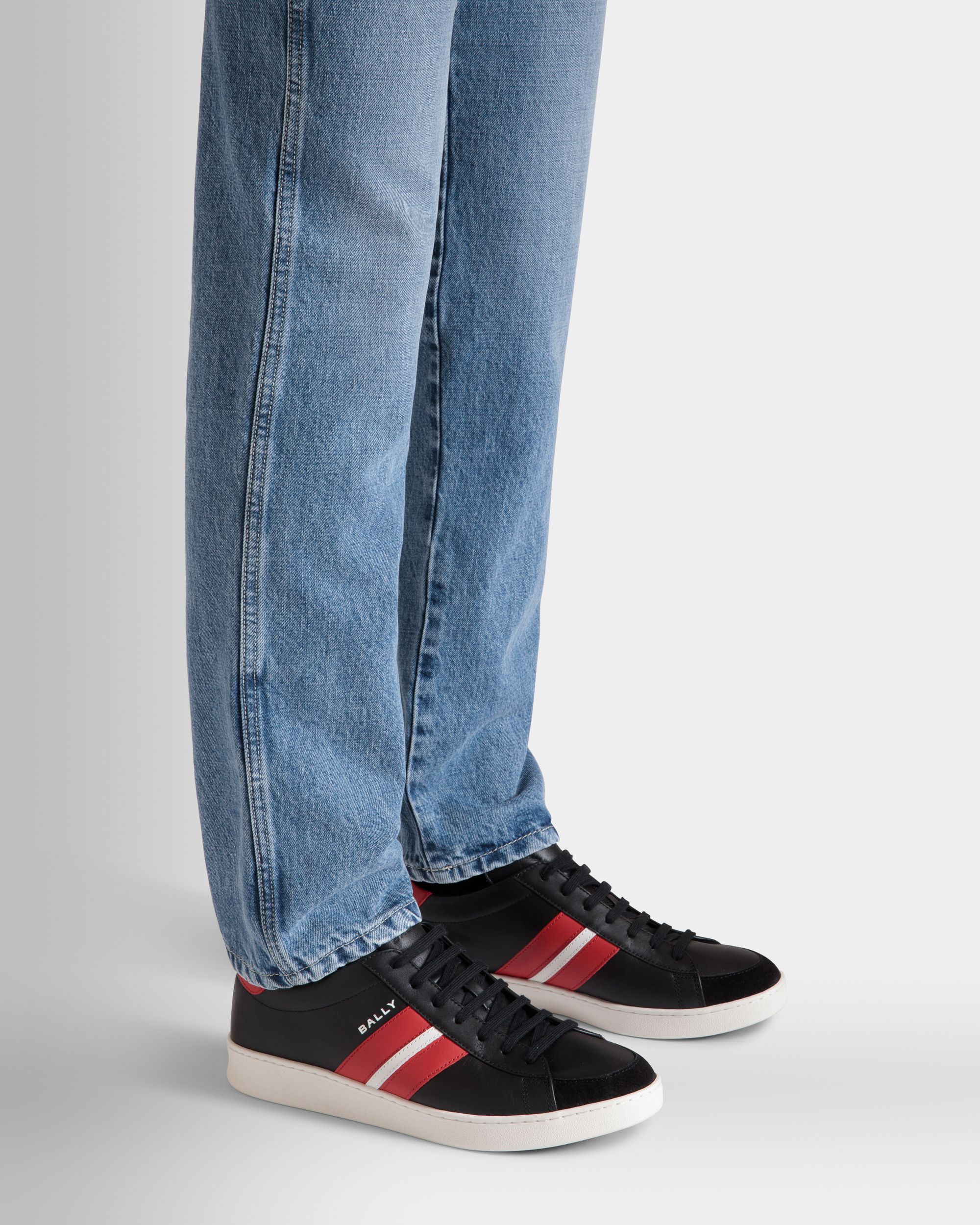 Tennis Sneakers Aus Leder In Schwarz Und Candy Red - Herren - Bally - 02