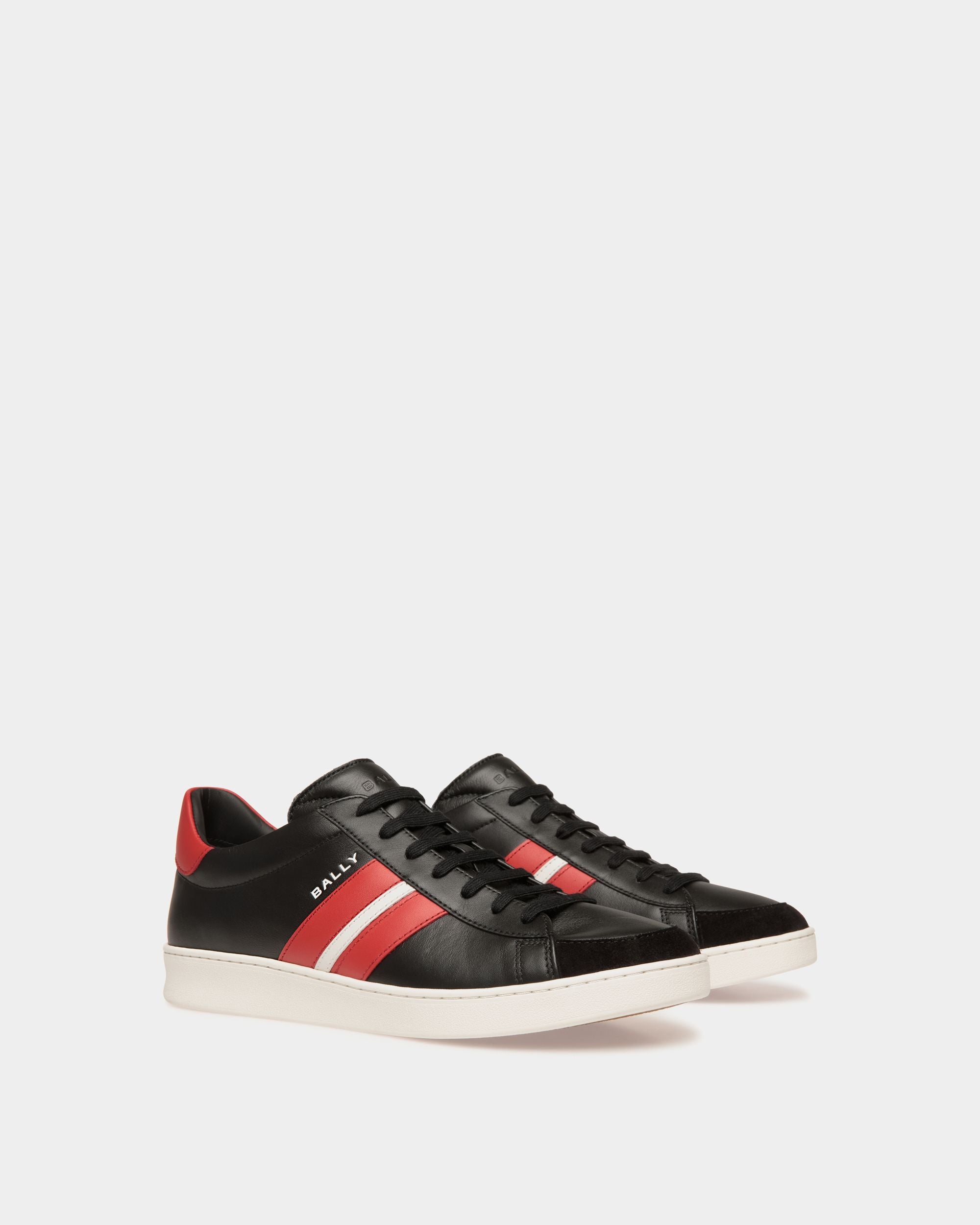Tennis Sneakers Aus Leder In Schwarz Und Candy Red - Herren - Bally - 03