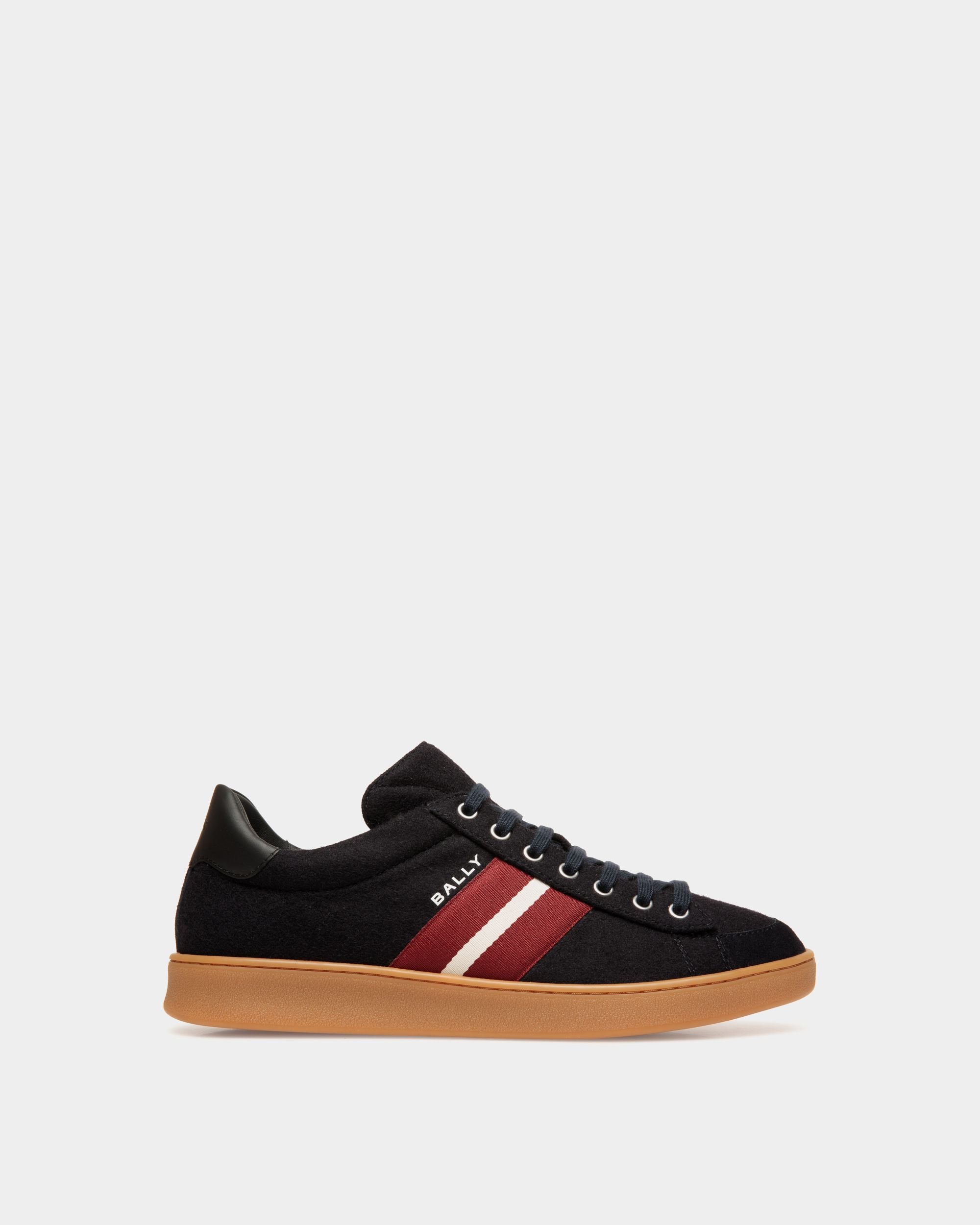 Tennis-Sneaker Aus Wollstoff In Navy Blue Und Schwarzem Leder - Herren - Bally - 01