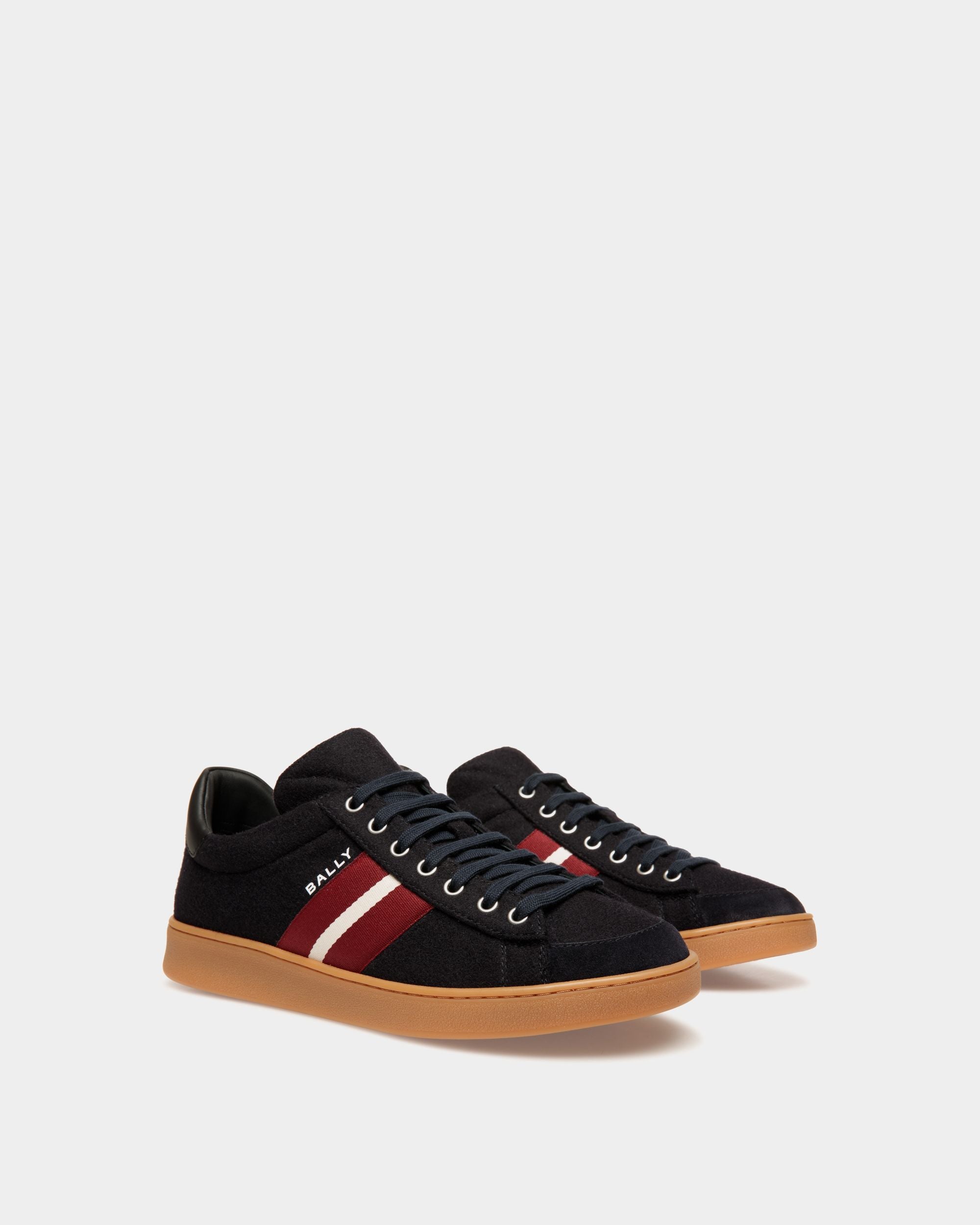 Tennis-Sneaker Aus Wollstoff In Navy Blue Und Schwarzem Leder - Herren - Bally - 02