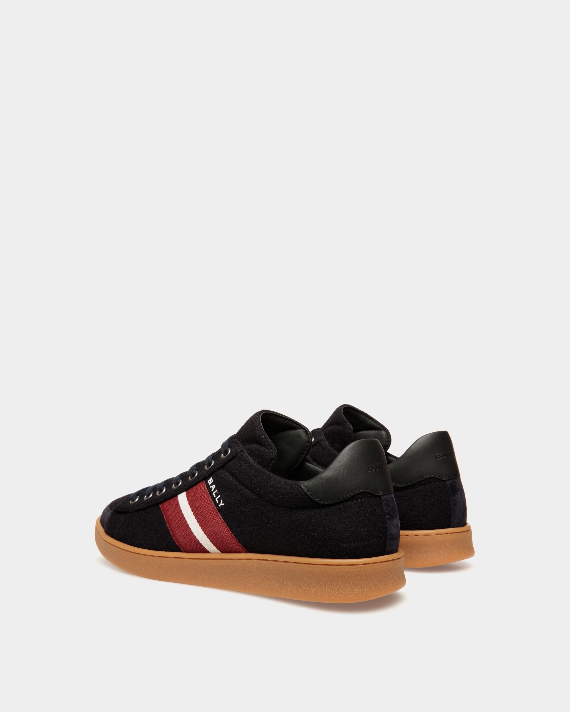 Tennis-Sneaker Aus Wollstoff In Navy Blue Und Schwarzem Leder - Herren - Bally - 03