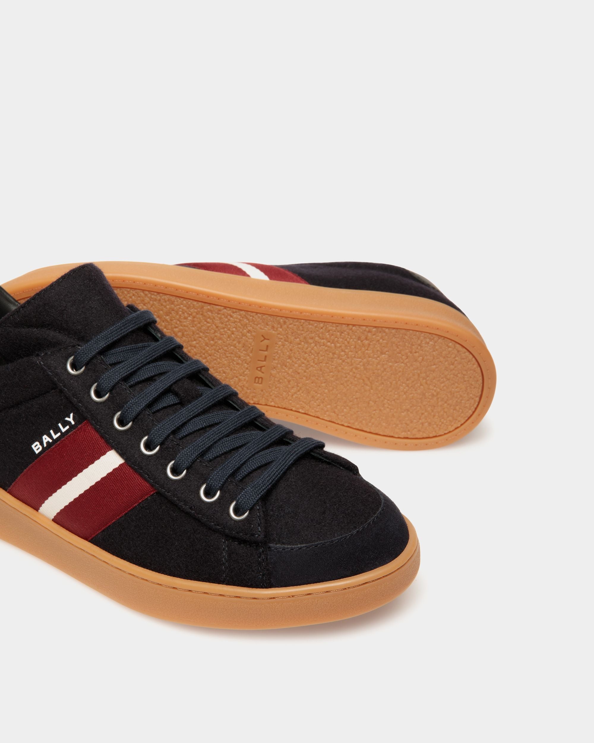 Tennis-Sneaker Aus Wollstoff In Navy Blue Und Schwarzem Leder - Herren - Bally - 04