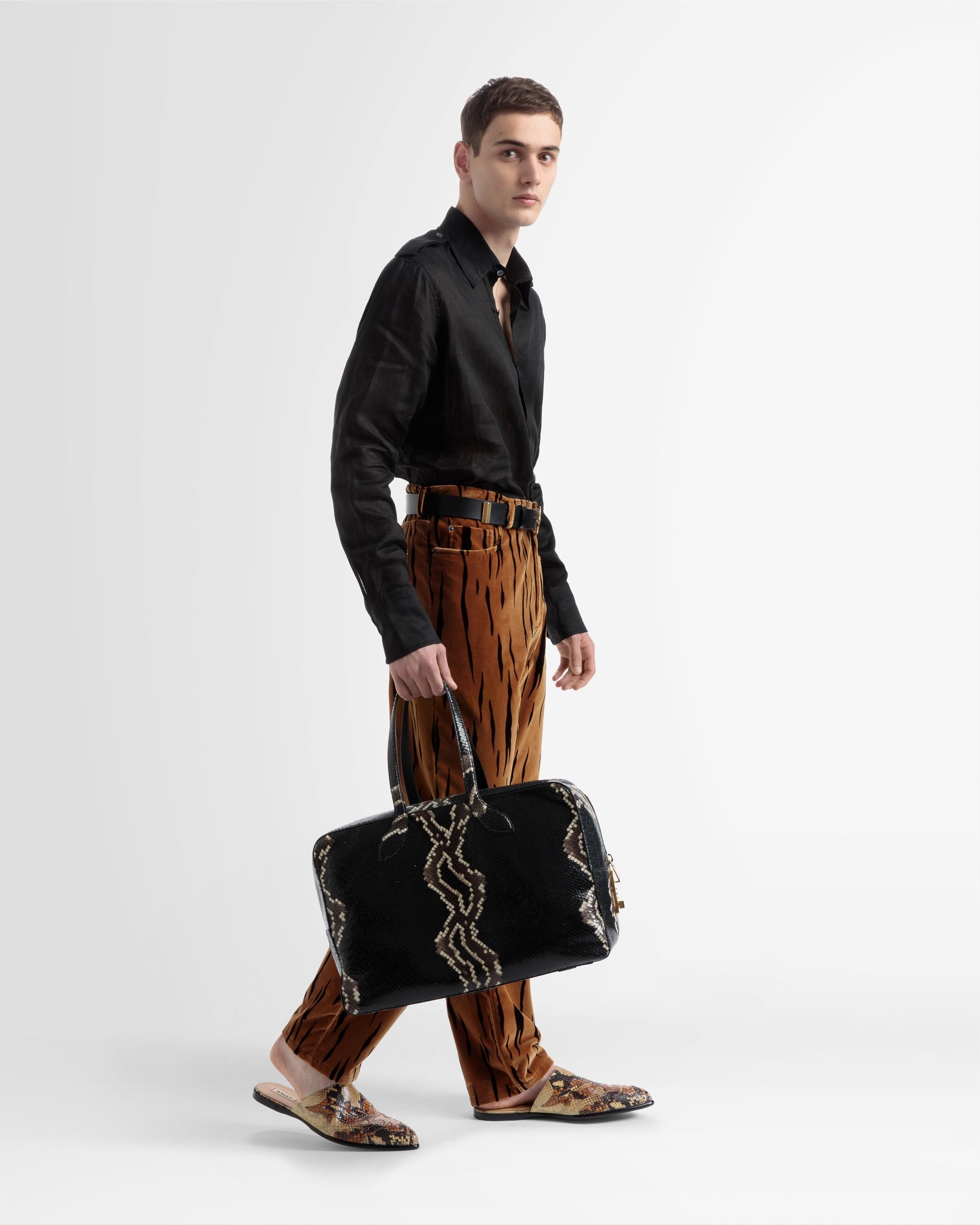 Hose Im Tiger-Print Aus Samt In Schwarz Und Desert - Herren - Bally - 04