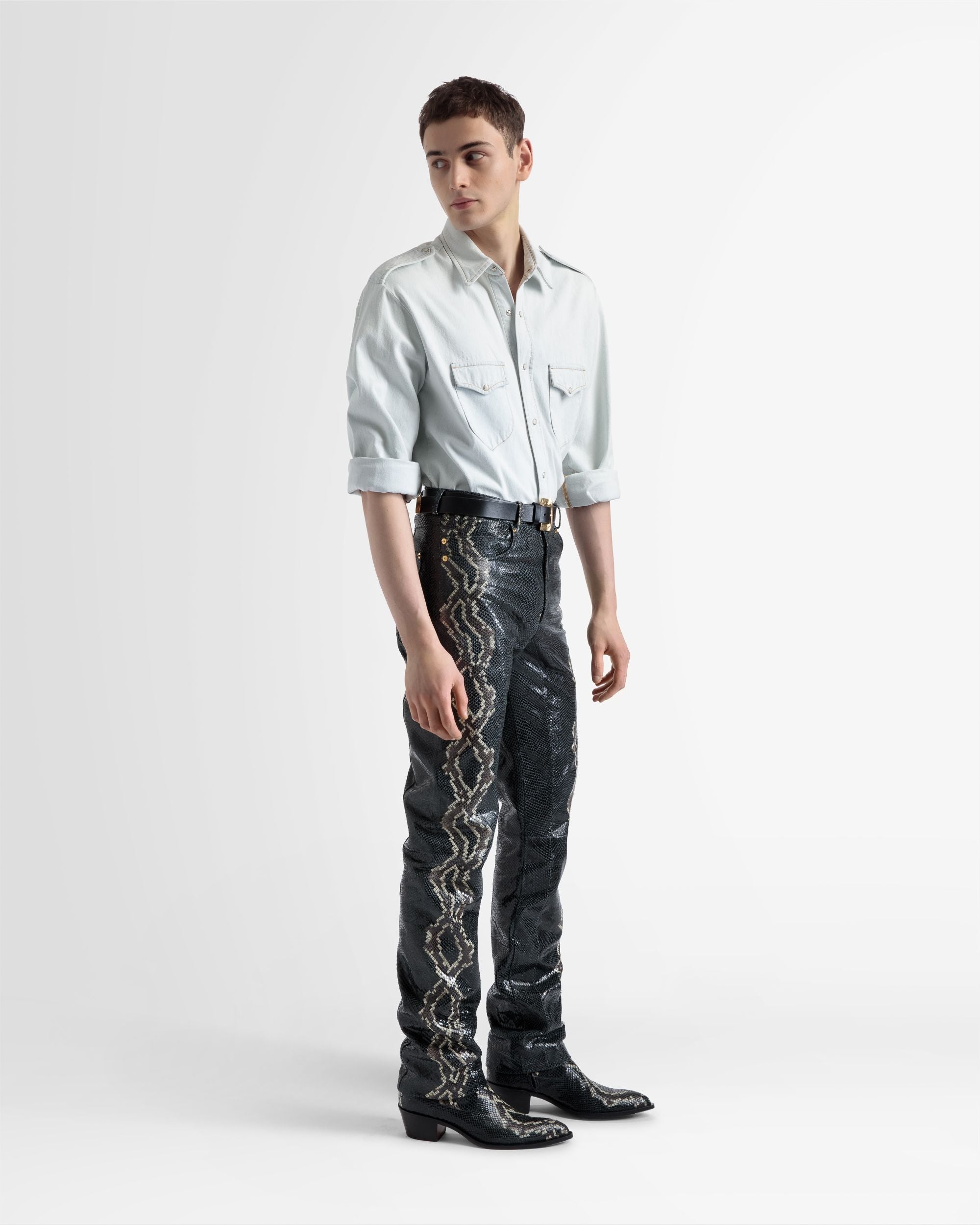Gerade Hose Aus Schwarzem Bedrucktem Leder - Herren - Bally - 04