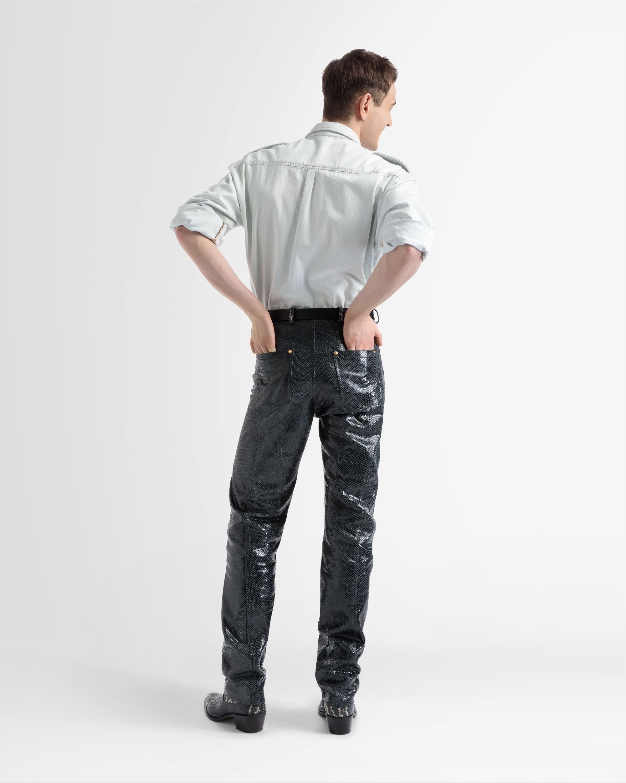 Gerade Hose Aus Schwarzem Bedrucktem Leder - Herren - Bally - 05