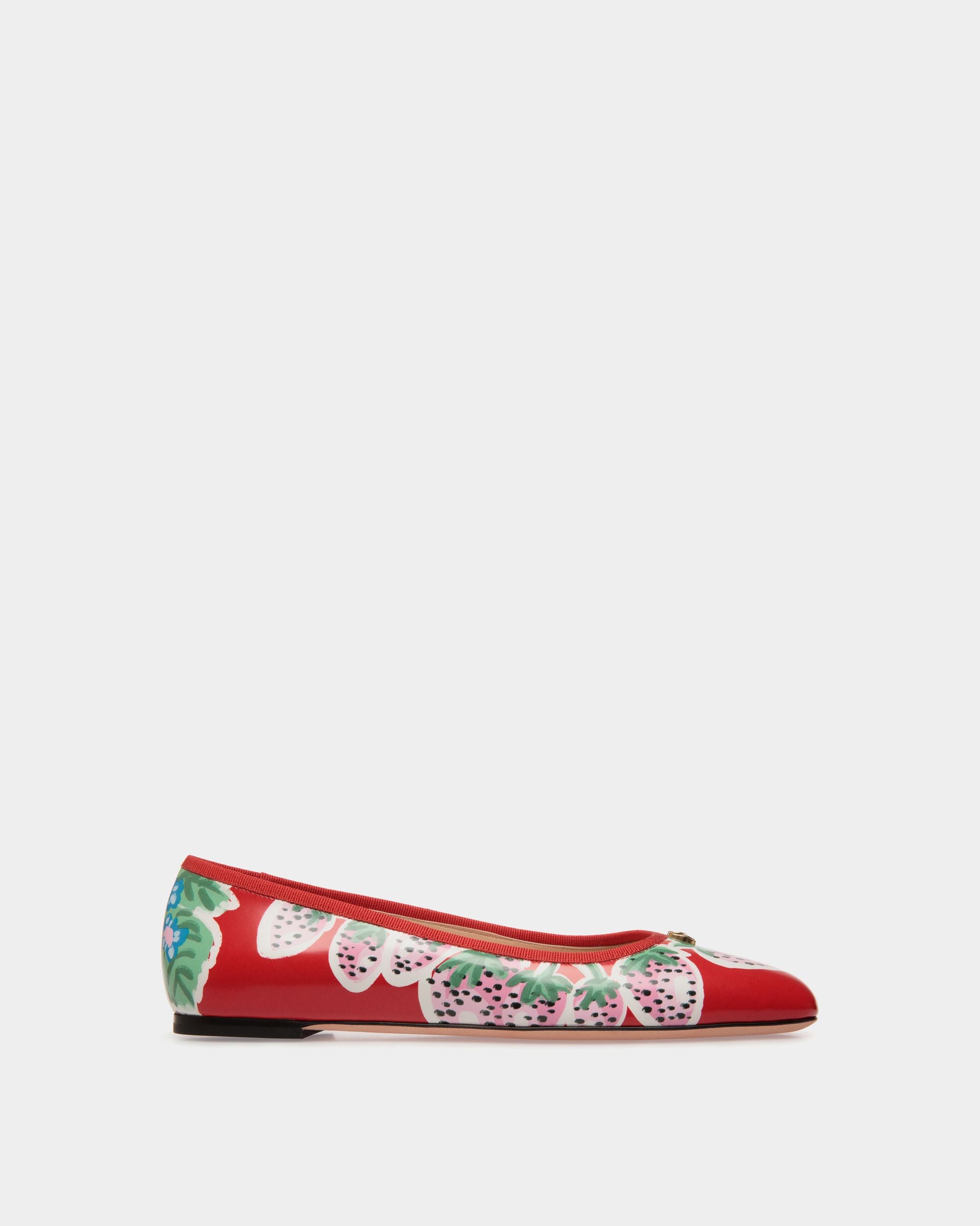 Ballyrina Flat Aus Bedrucktem, Gebürstetem Leder In Strawberry - Damen - Bally - 01