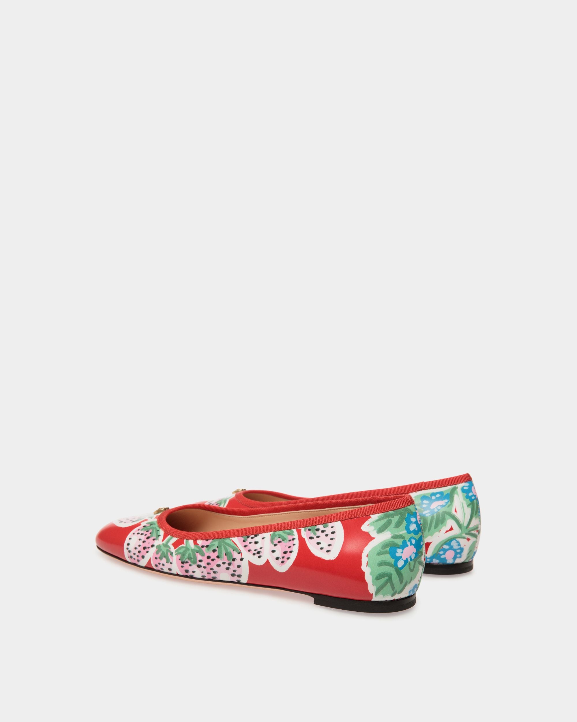 Ballyrina Flat Aus Bedrucktem, Gebürstetem Leder In Strawberry - Damen - Bally - 04