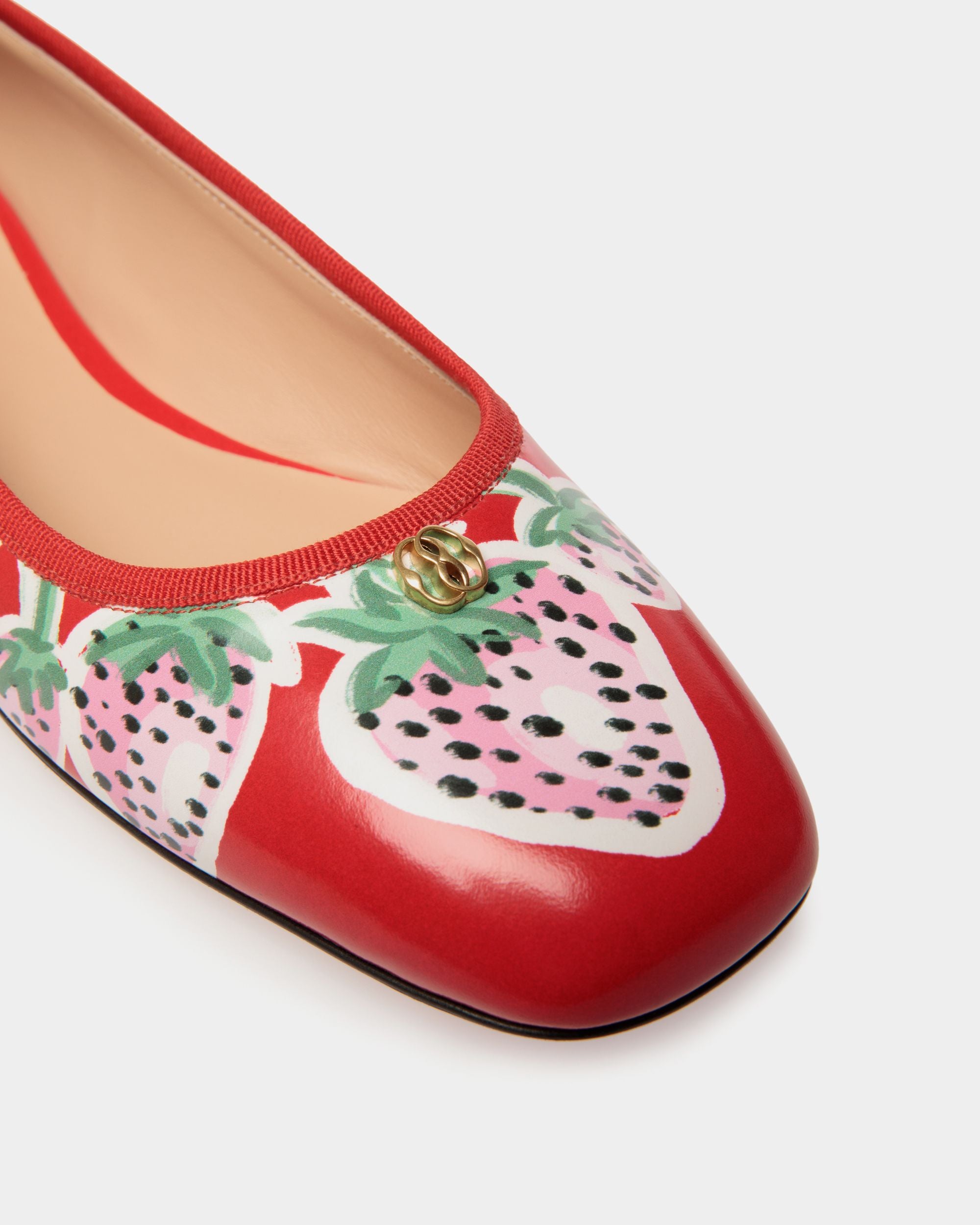 Ballyrina Flat Aus Bedrucktem, Gebürstetem Leder In Strawberry - Damen - Bally - 06