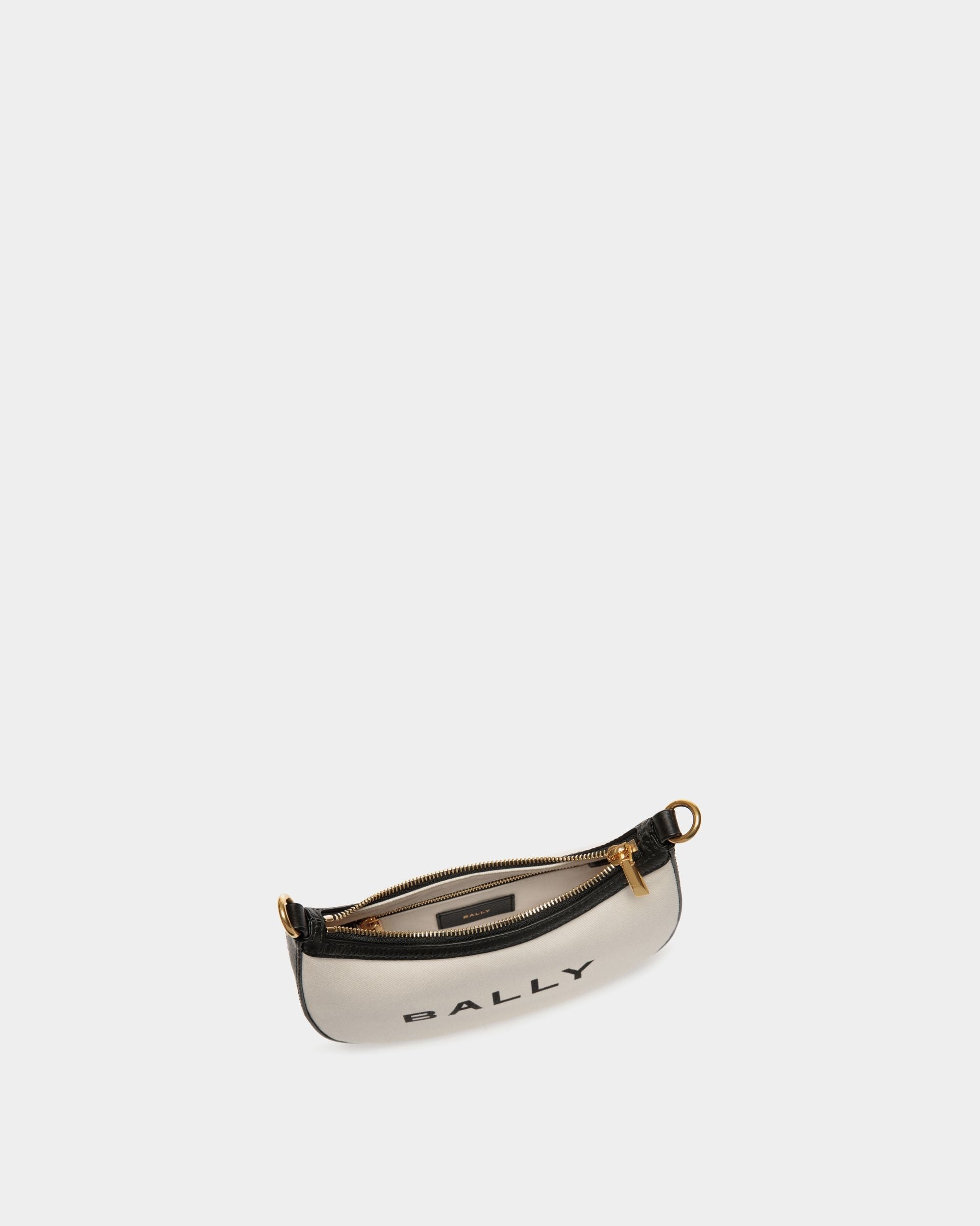 Bar Mini-Umhängetasche Aus Weißem Canvas Und Schwarzem Leder - Damen - Bally - 04