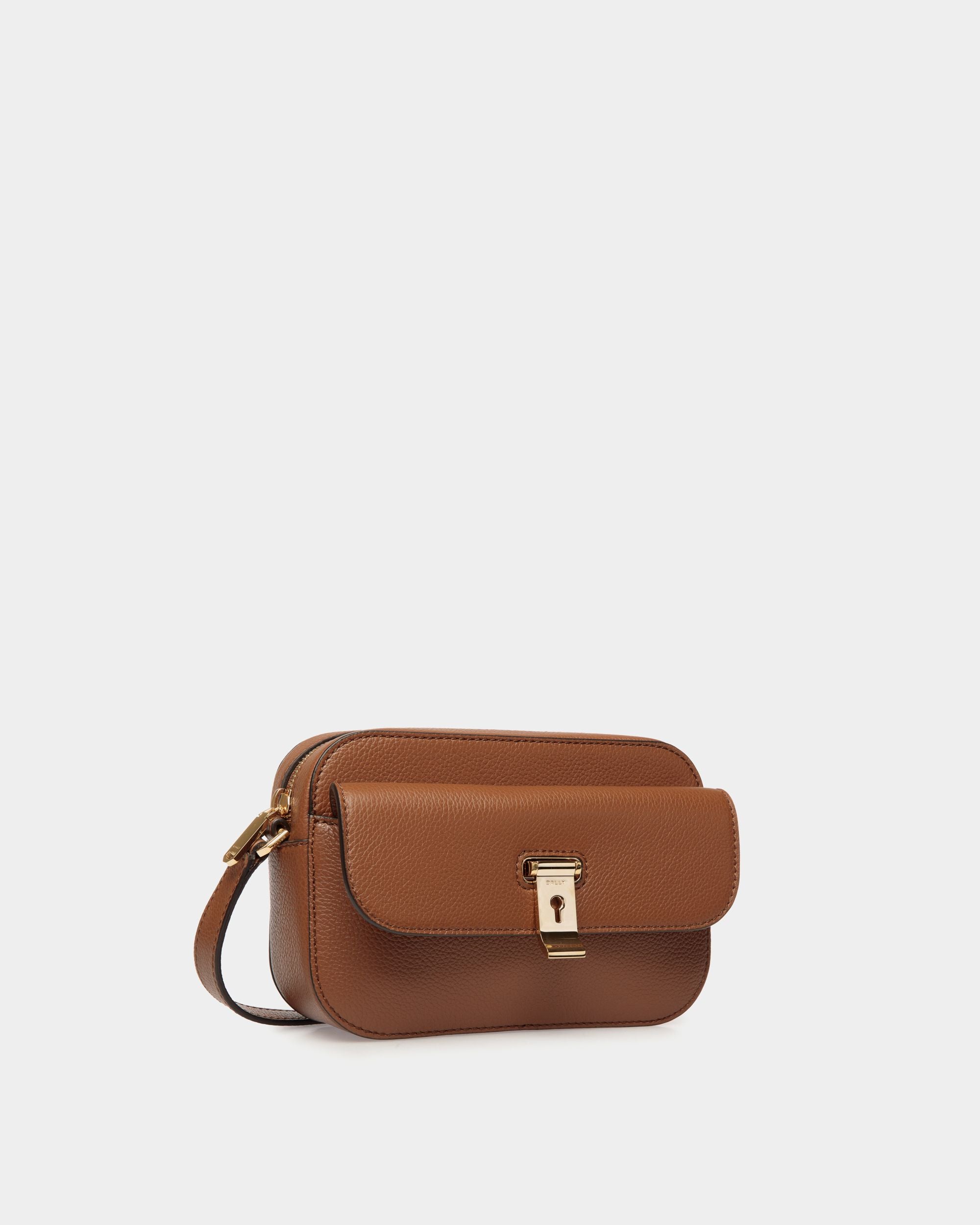 Kleine Lock Me Umhängetasche Für Damen Aus Genarbtem Leder In Braun - Damen - Bally - 02