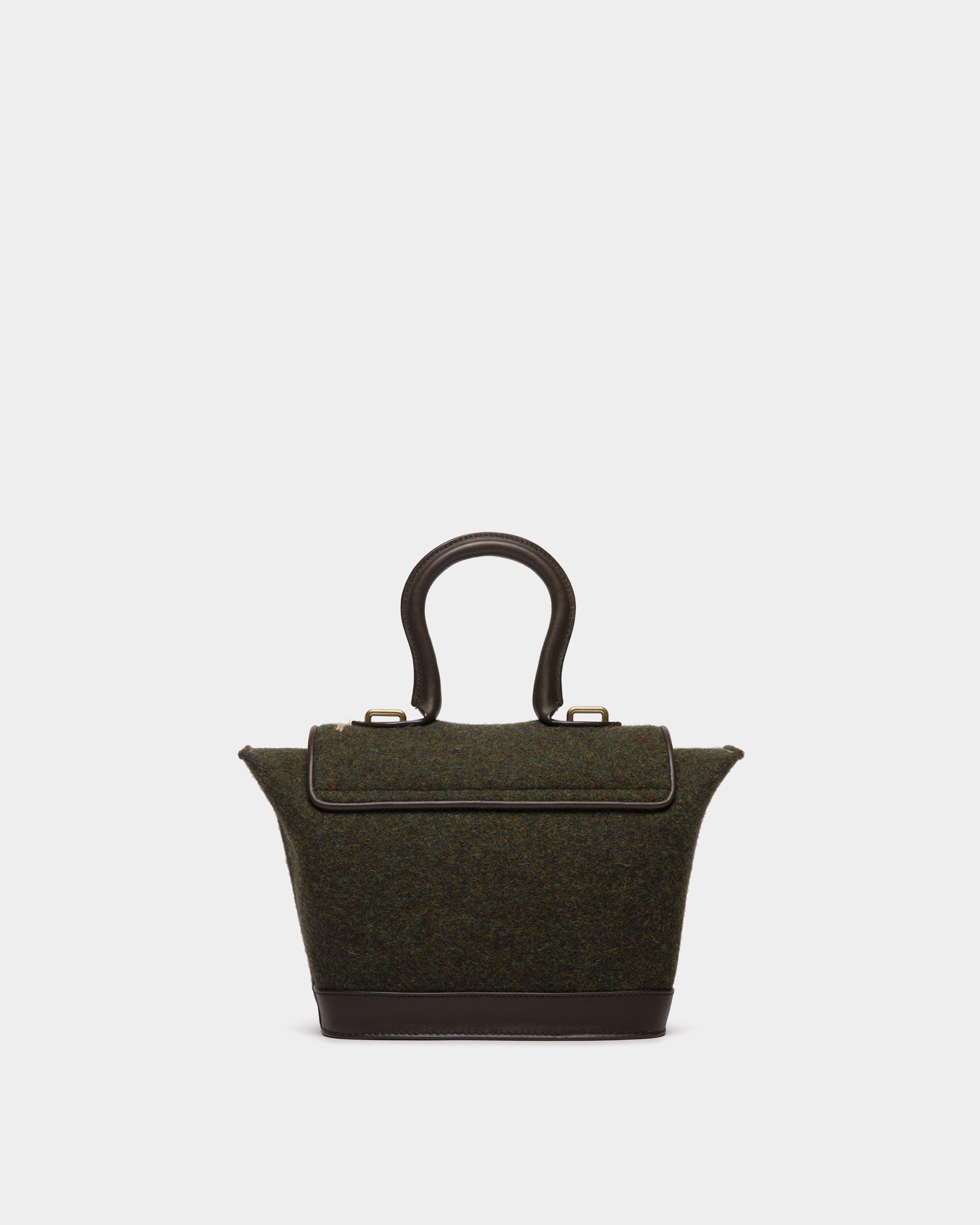 Winter Capsule Henkeltasche Aus Dunkelgrüner Wolle Und Leder In Ebenholzschwarz Mit Alpenblumen - Damen - Bally - 02