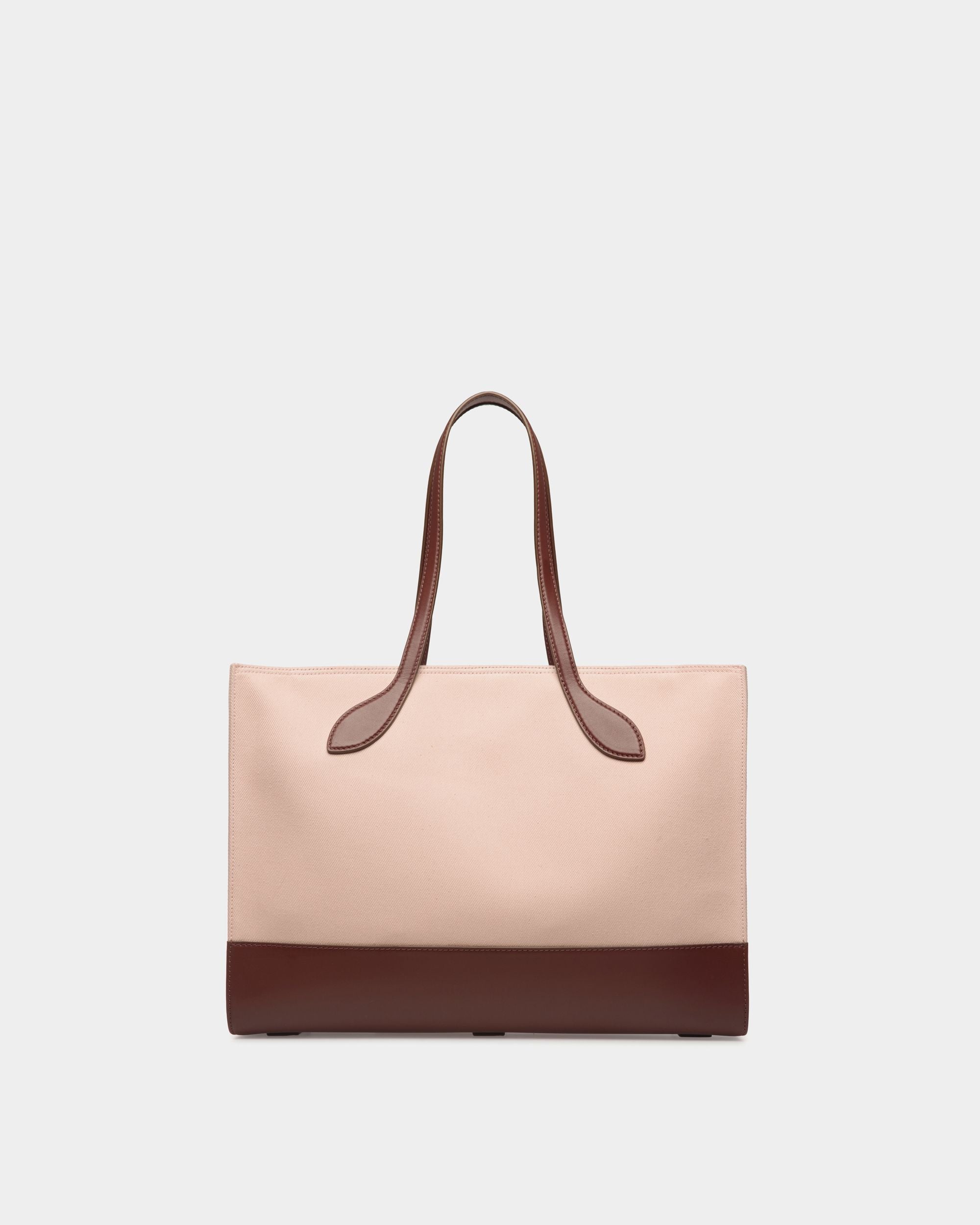 Bar Tragetasche Aus Canvas In Dusty Petal Und Braunem Leder - Damen - Bally - 02