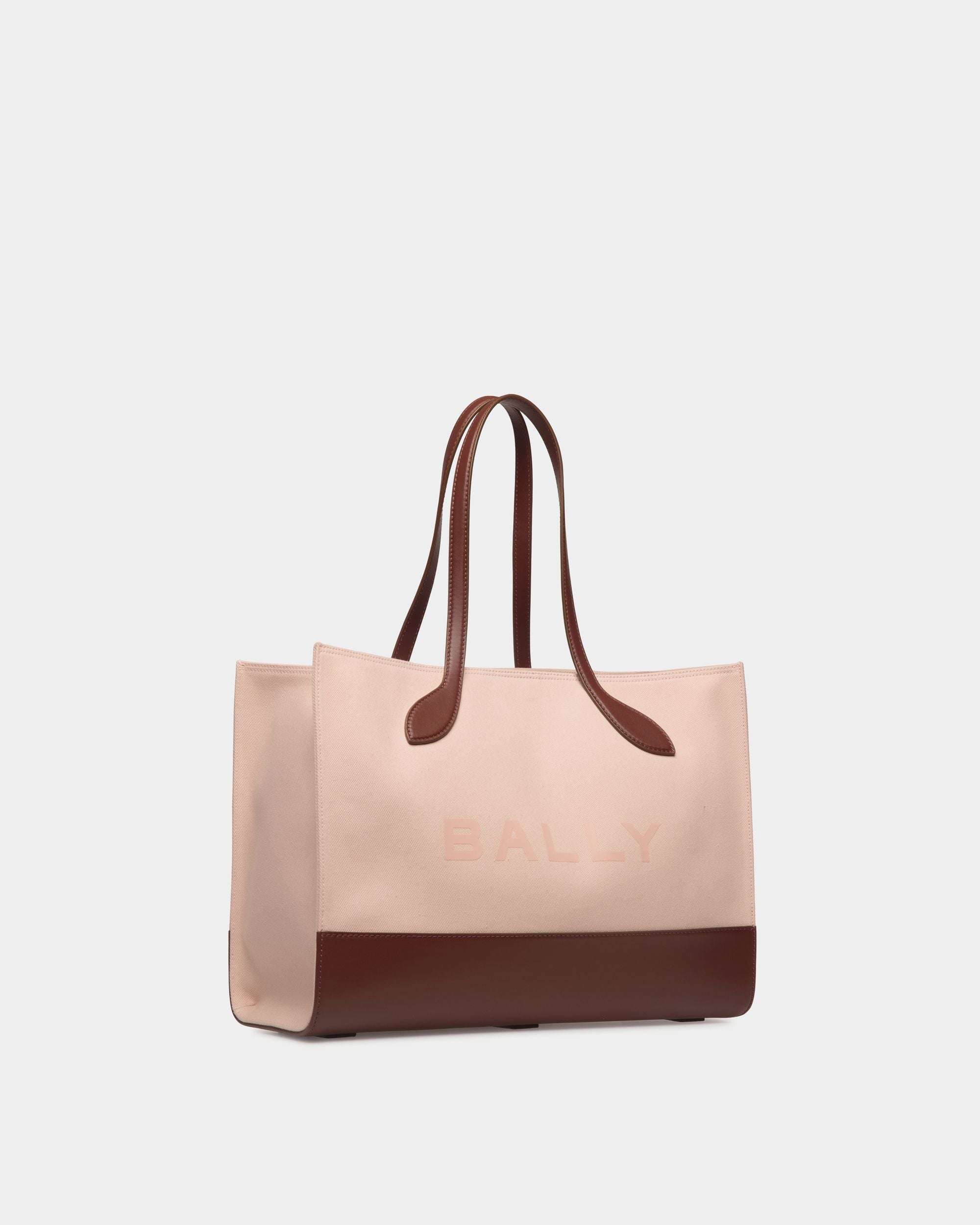 Bar Tragetasche Aus Canvas In Dusty Petal Und Braunem Leder - Damen - Bally - 03