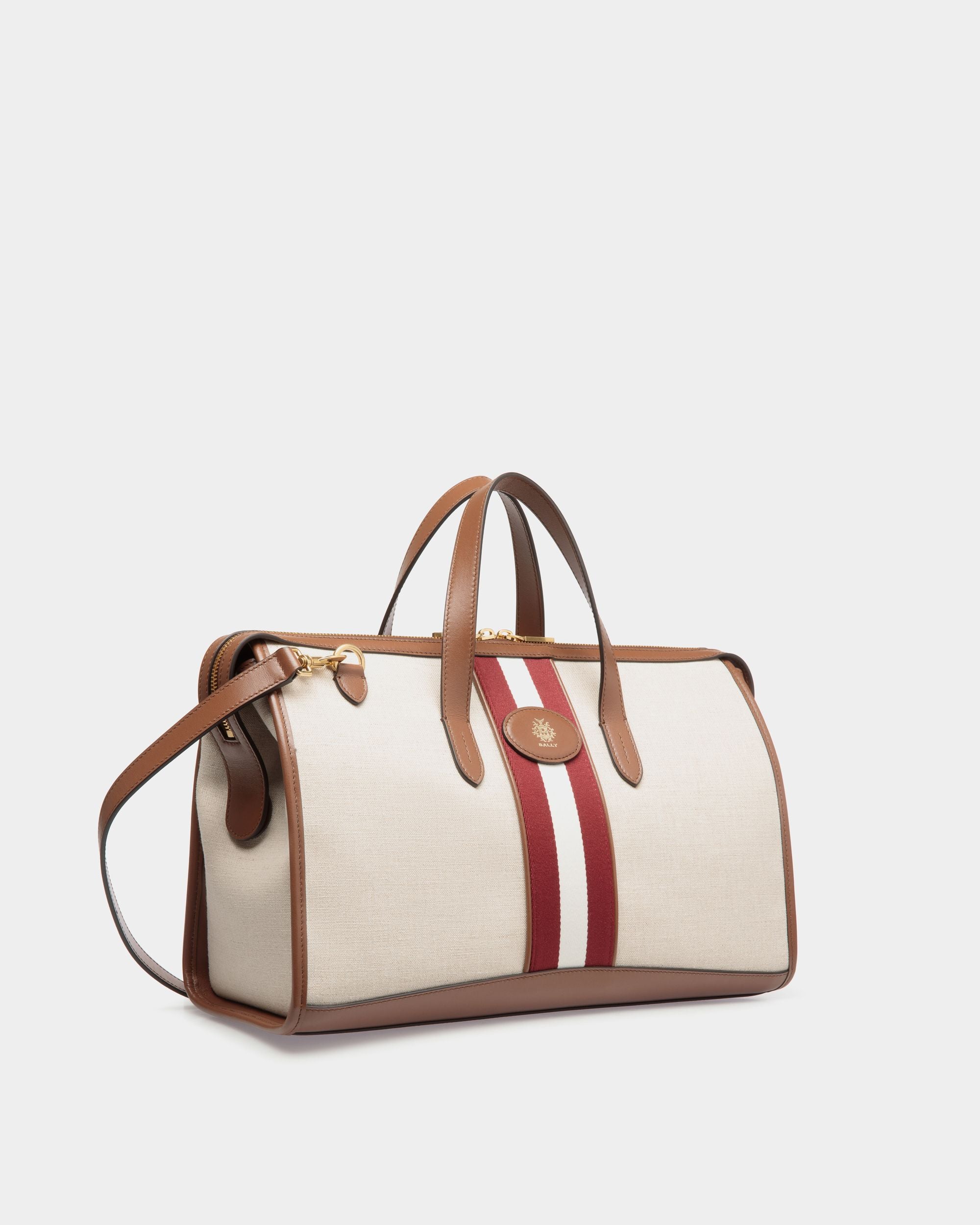 Beckett Tragetasche Aus Naturfarbenem Canvas Und Braunem Leder - Damen - Bally - 03