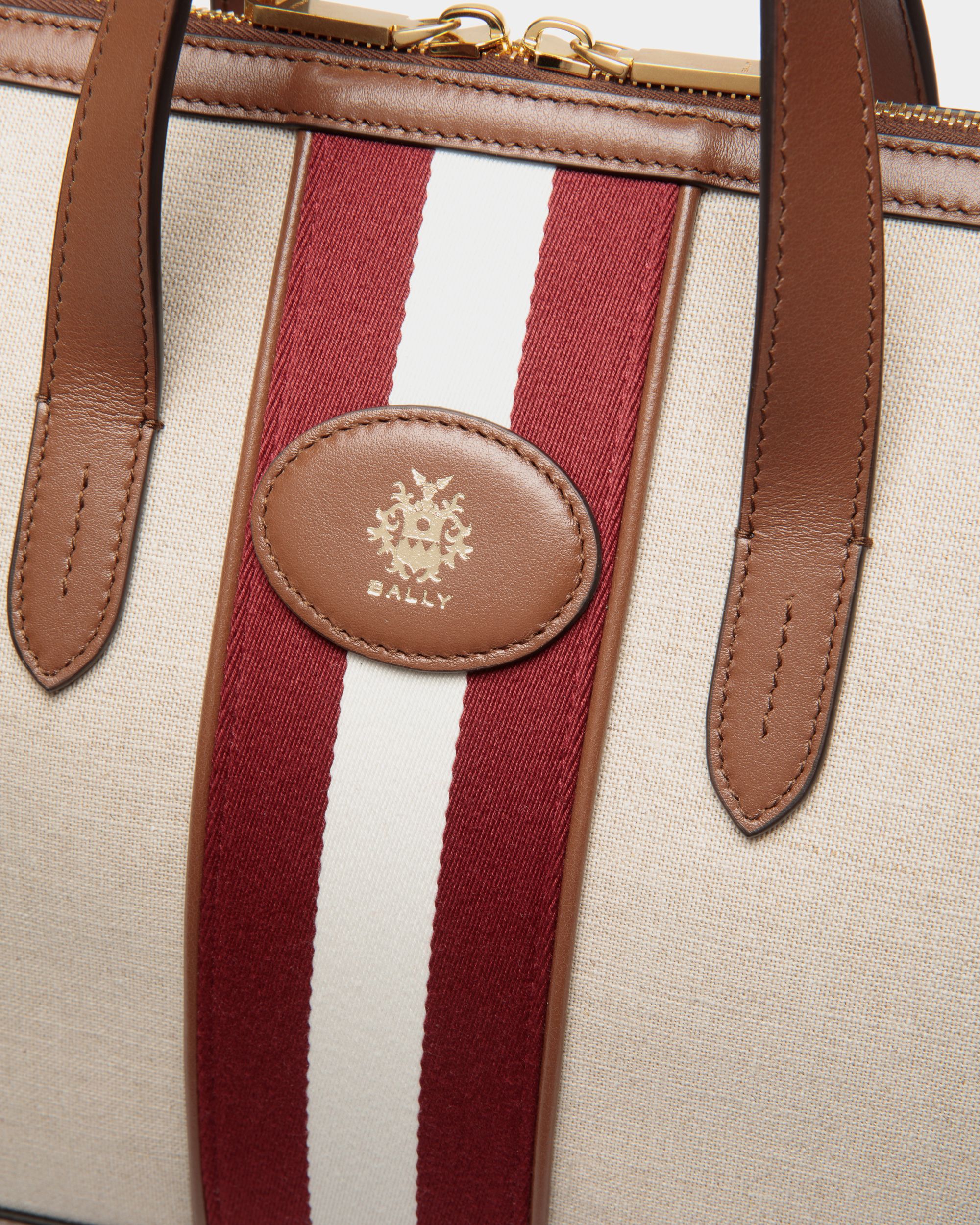 Beckett Tragetasche Aus Naturfarbenem Canvas Und Braunem Leder - Damen - Bally - 05