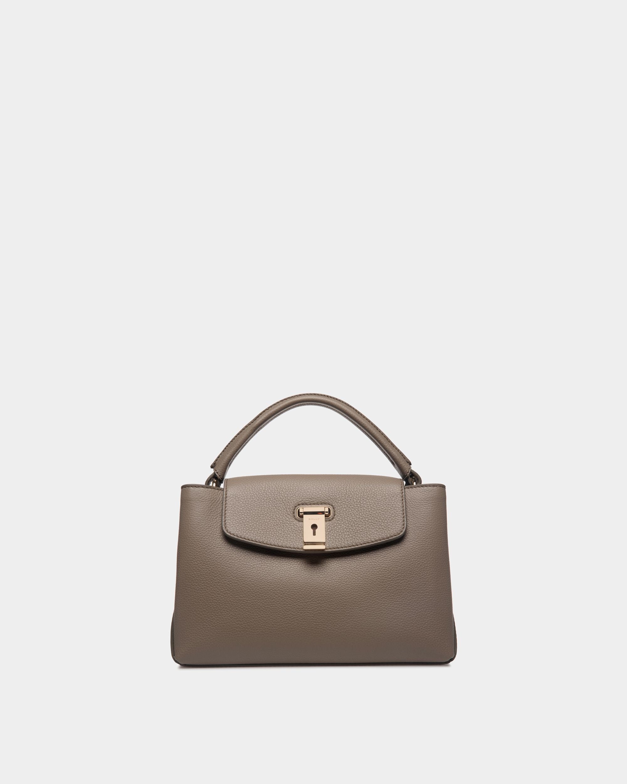 Kleine Lock Me Henkeltasche Aus Genarbtem Leder In Taupe - Damen - Bally - 01