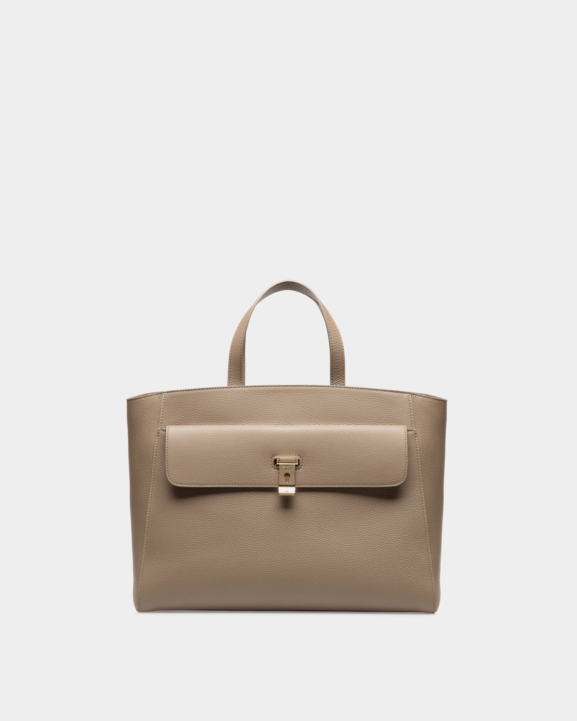 Lock Me Tragetasche Aus Genarbtem Leder In Taupe - Damen - Bally - 01